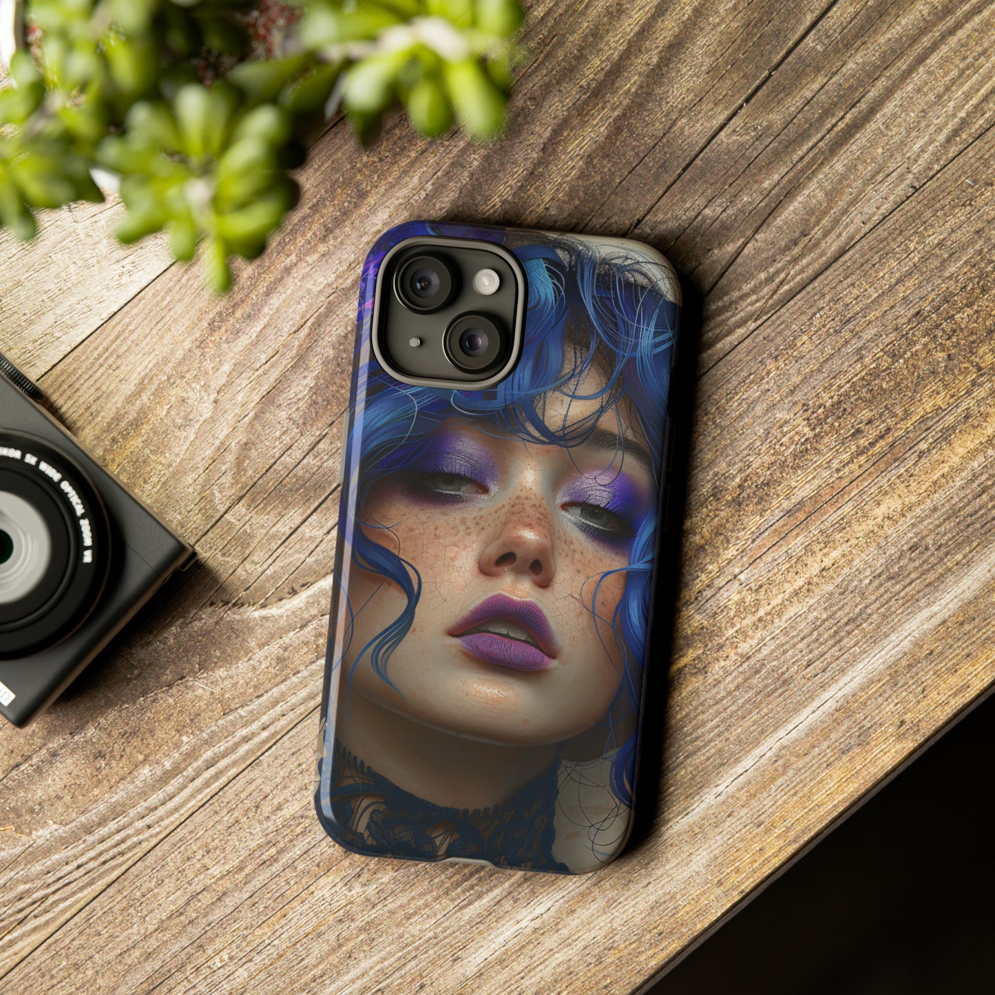 Tough Mobile Phone Cases: lady with blue and purple hair