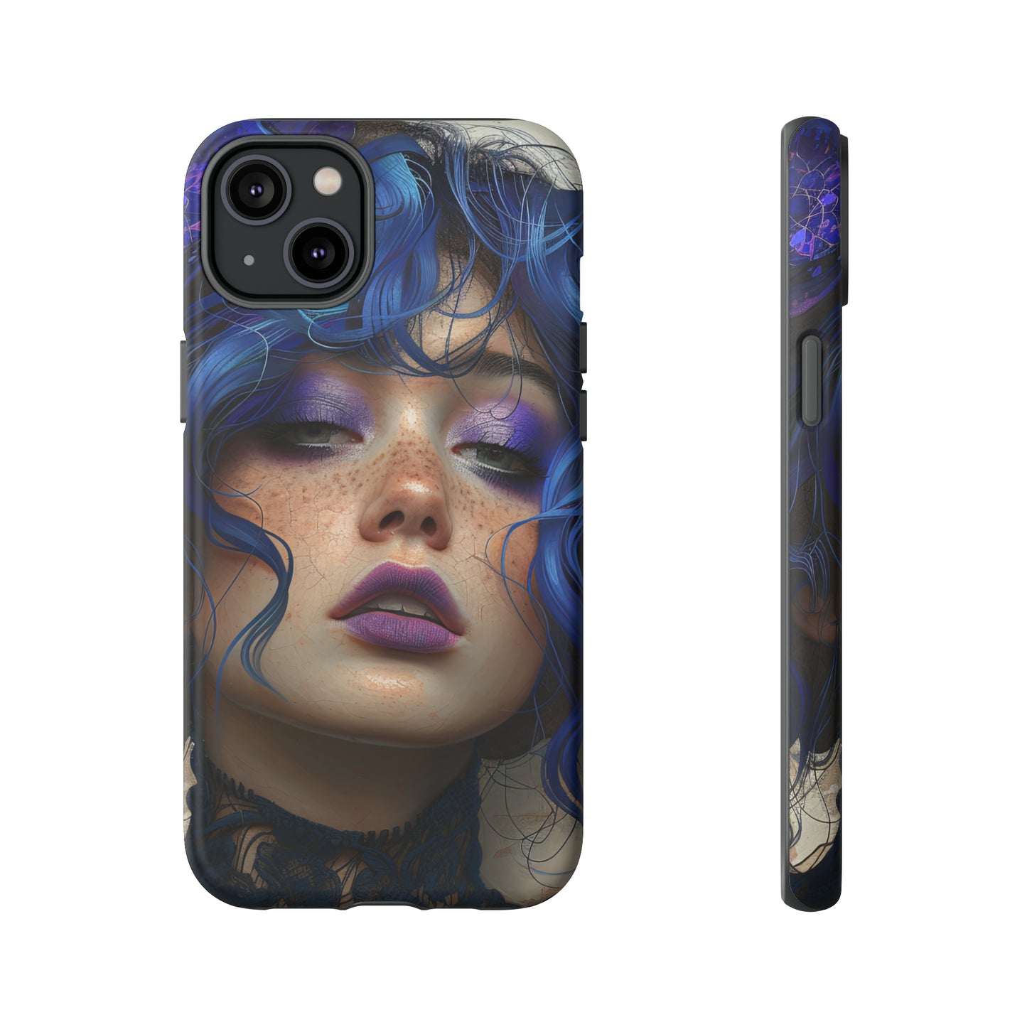 Tough Mobile Phone Cases: lady with blue and purple hair