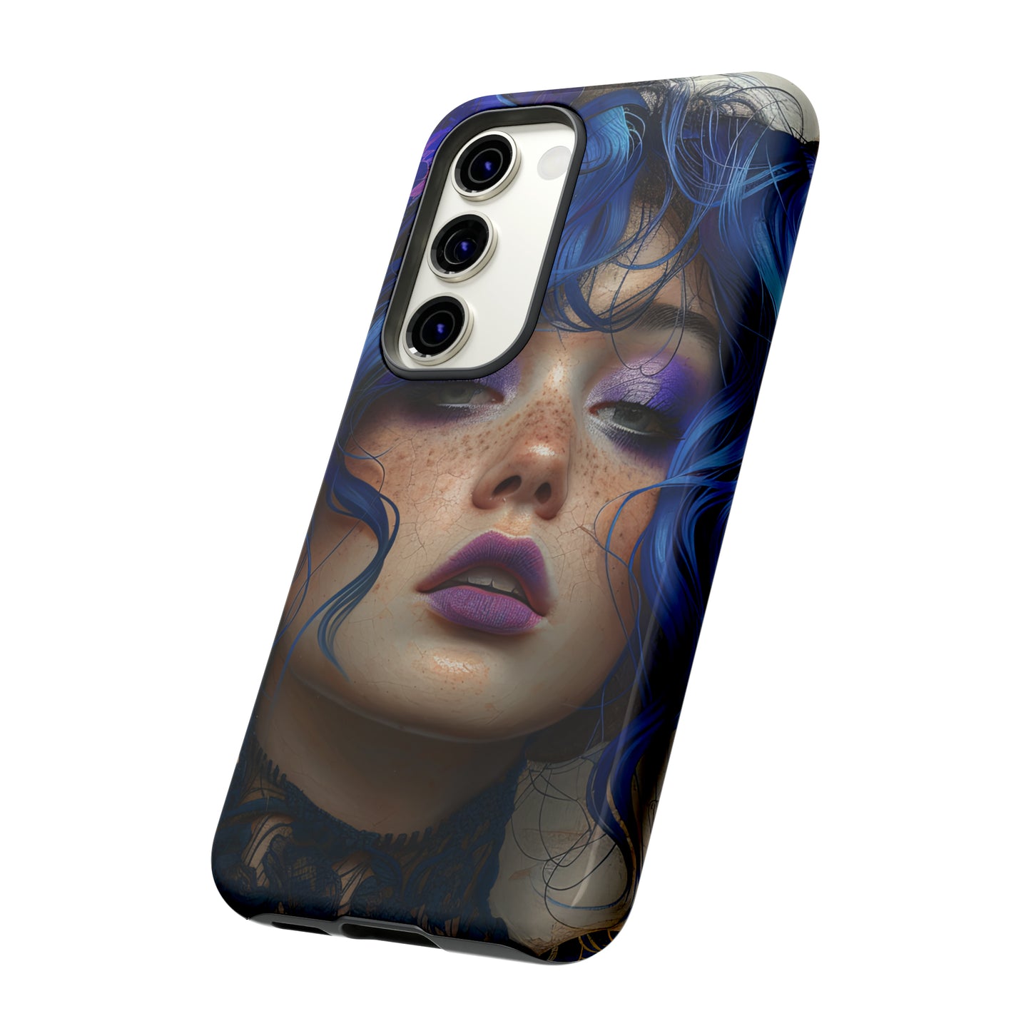 Tough Mobile Phone Cases: lady with blue and purple hair