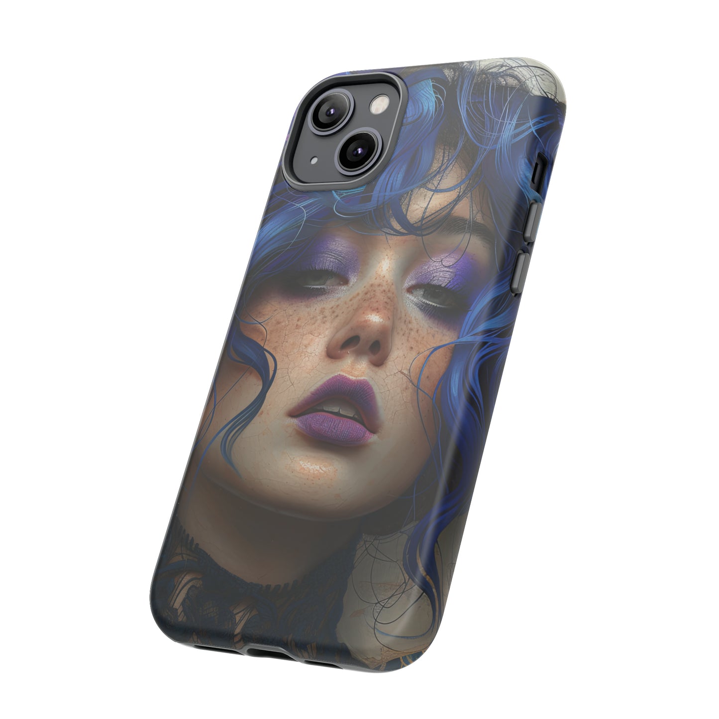 Tough Mobile Phone Cases: lady with blue and purple hair