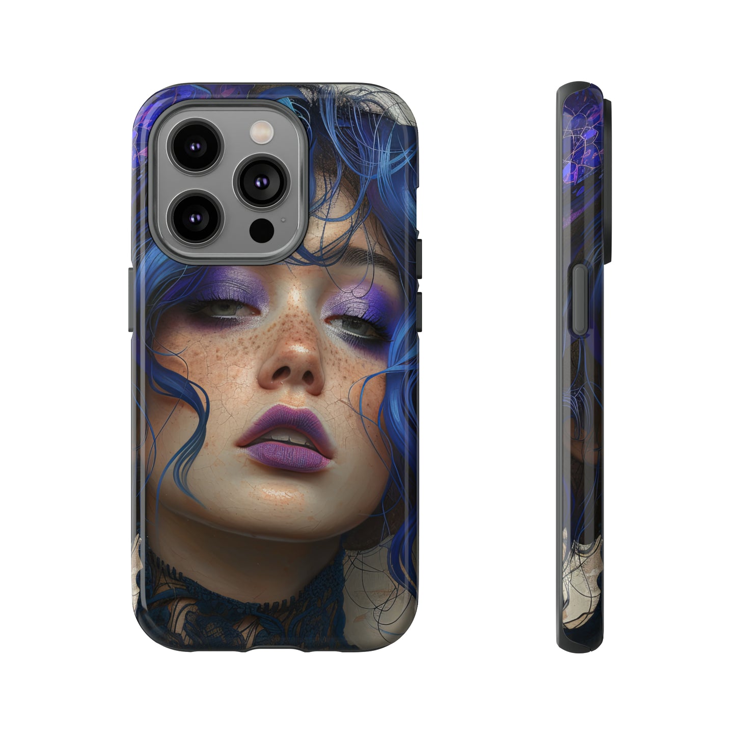 Tough Mobile Phone Cases: lady with blue and purple hair