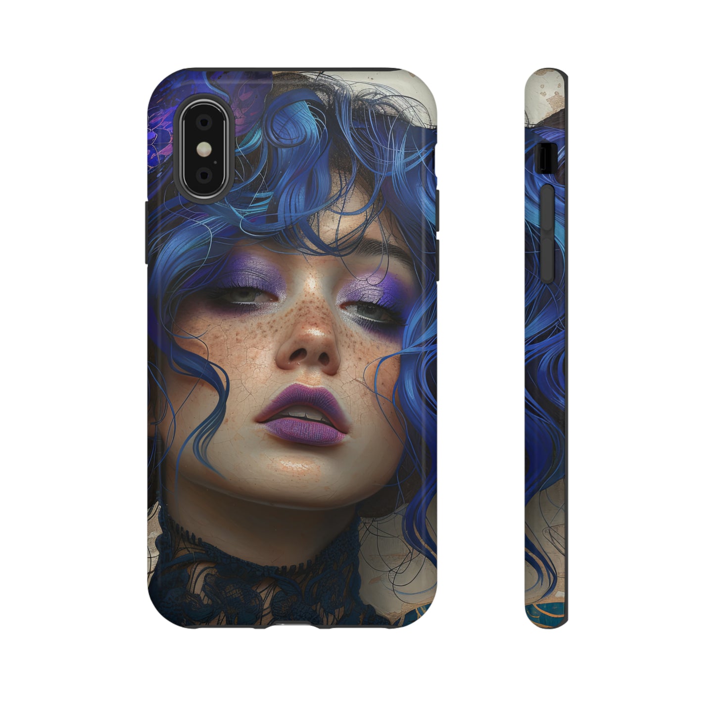 Tough Mobile Phone Cases: lady with blue and purple hair