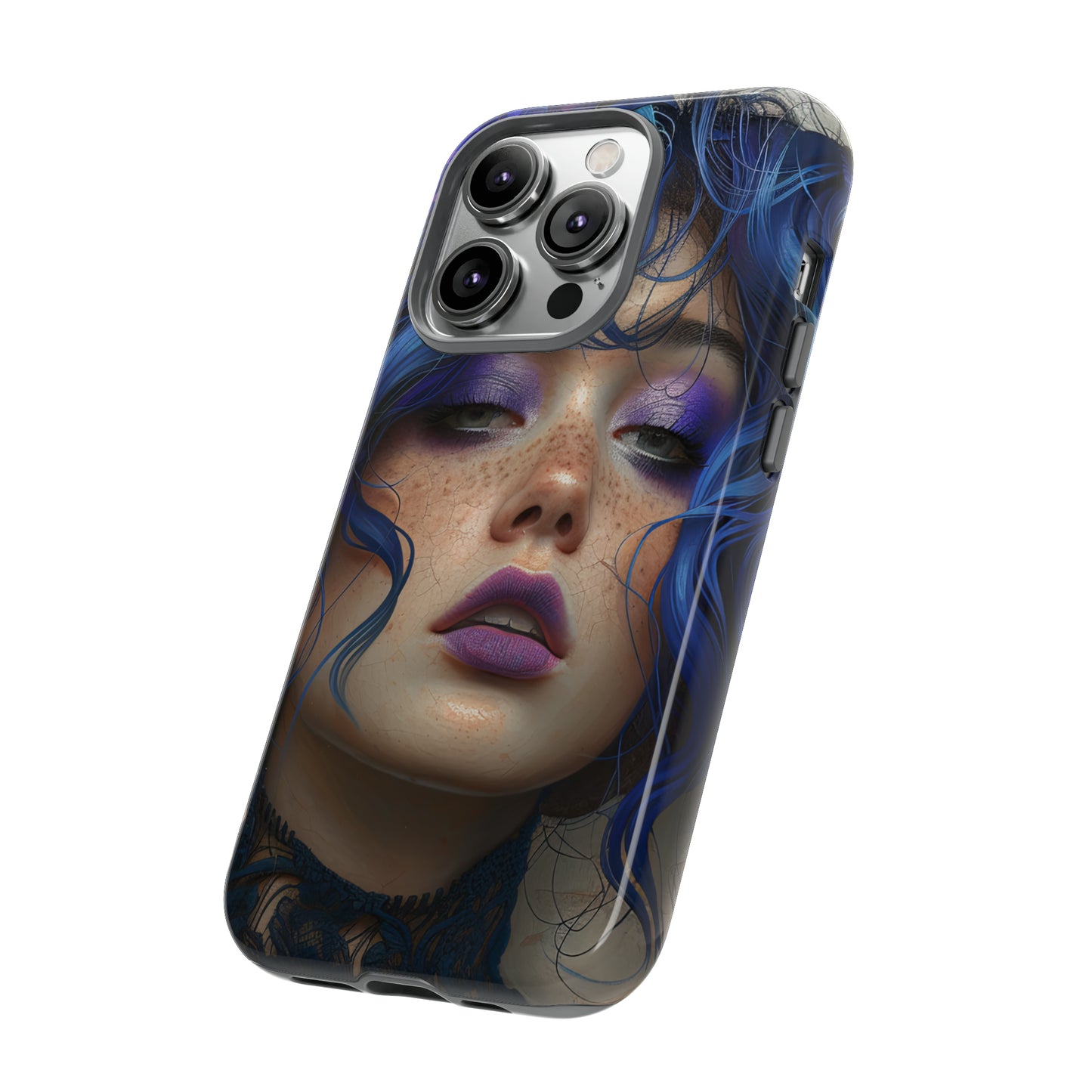 Tough Mobile Phone Cases: lady with blue and purple hair