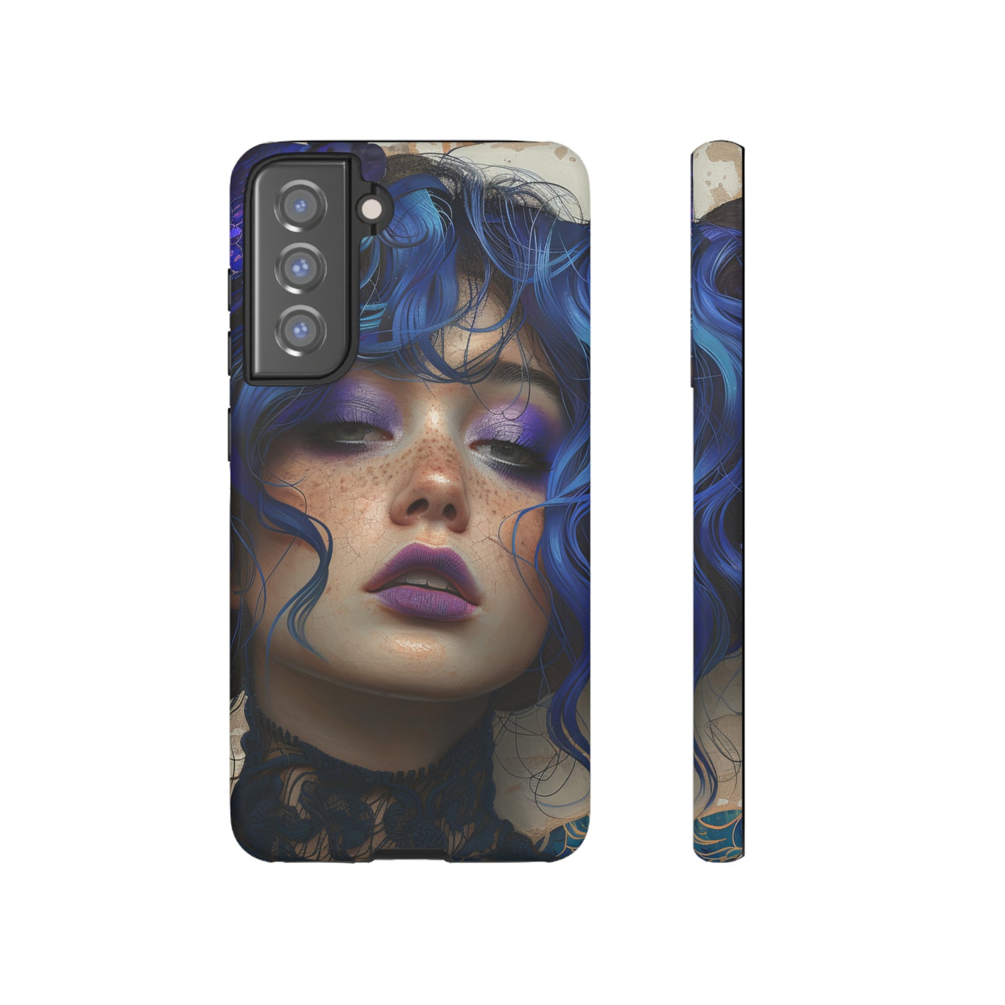 Tough Mobile Phone Cases: lady with blue and purple hair