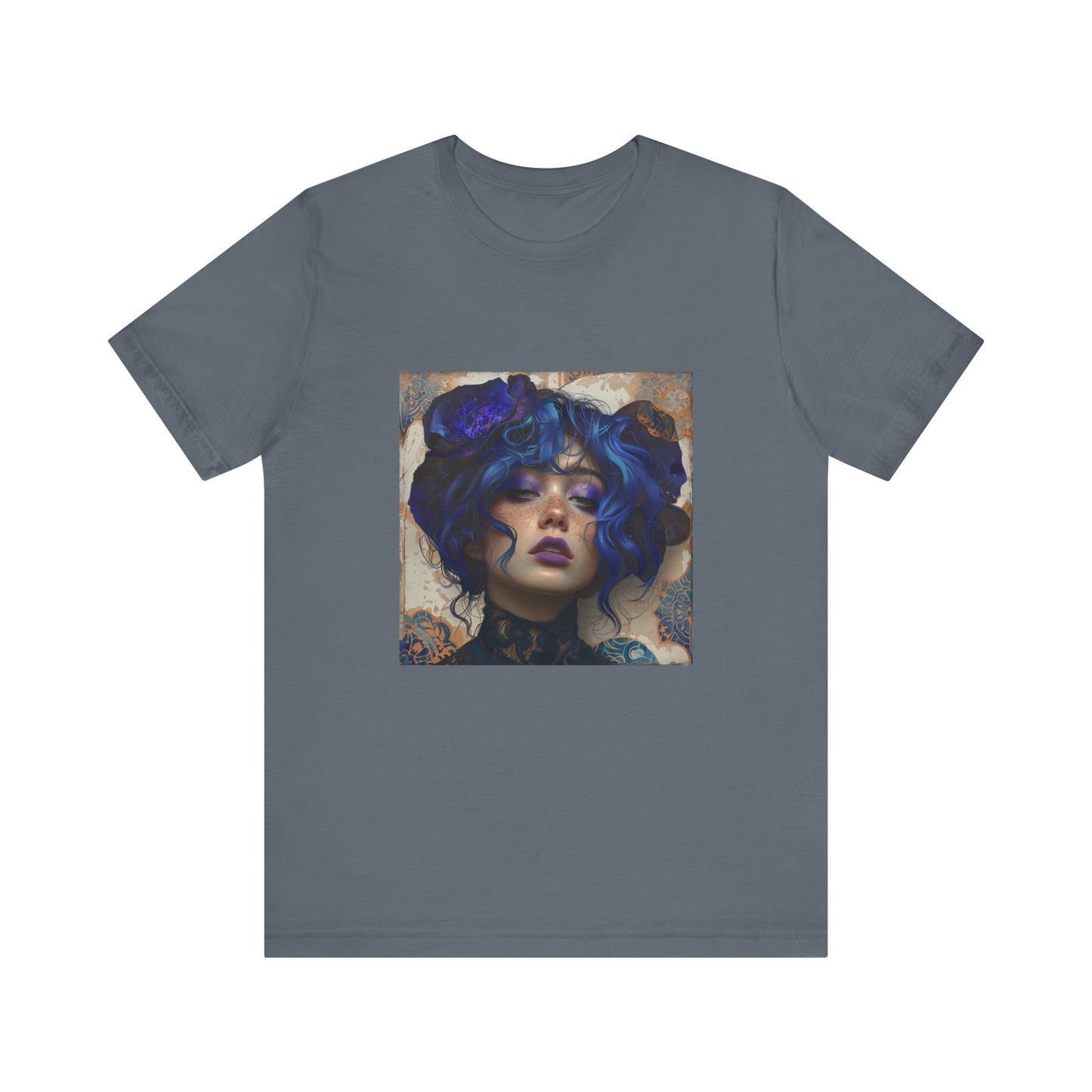 Unisex Jersey Short Sleeve Tee: lady with blue and purple hair