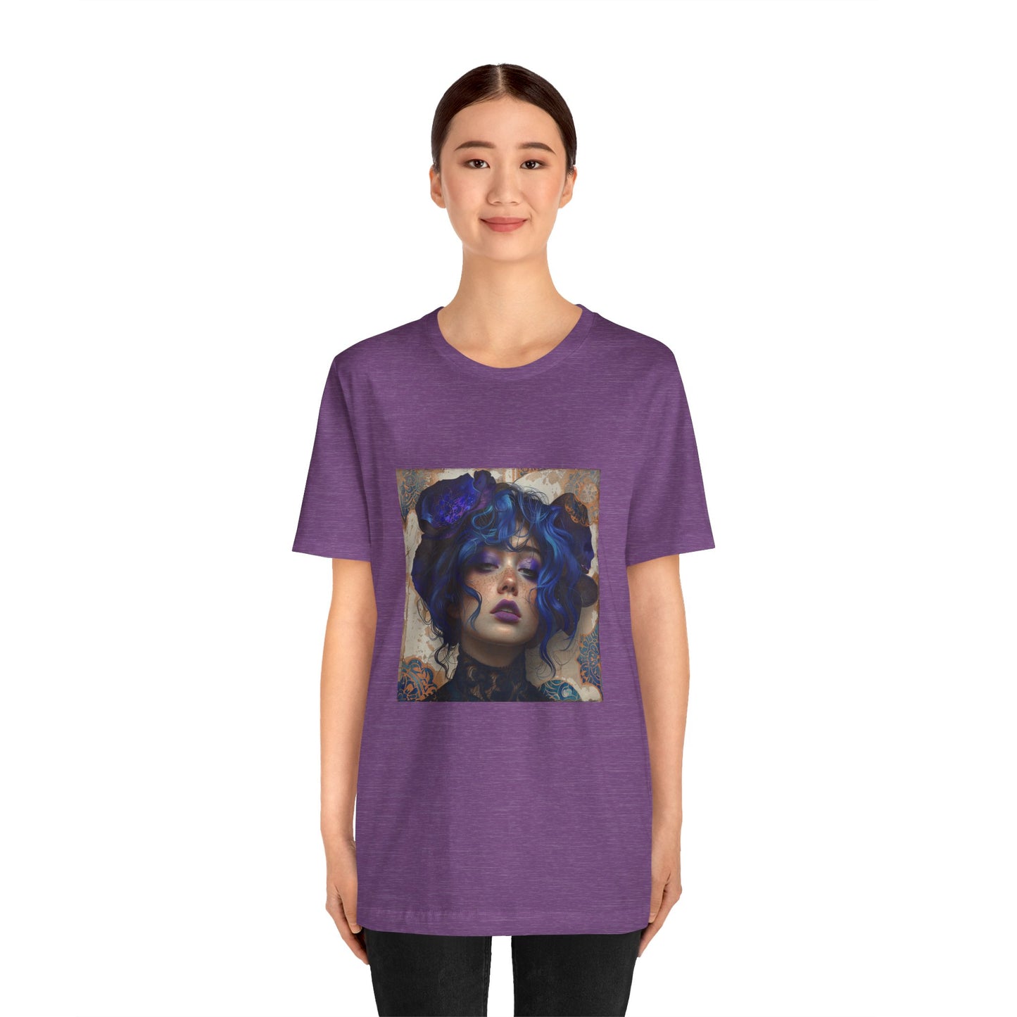 Unisex Jersey Short Sleeve Tee: lady with blue and purple hair