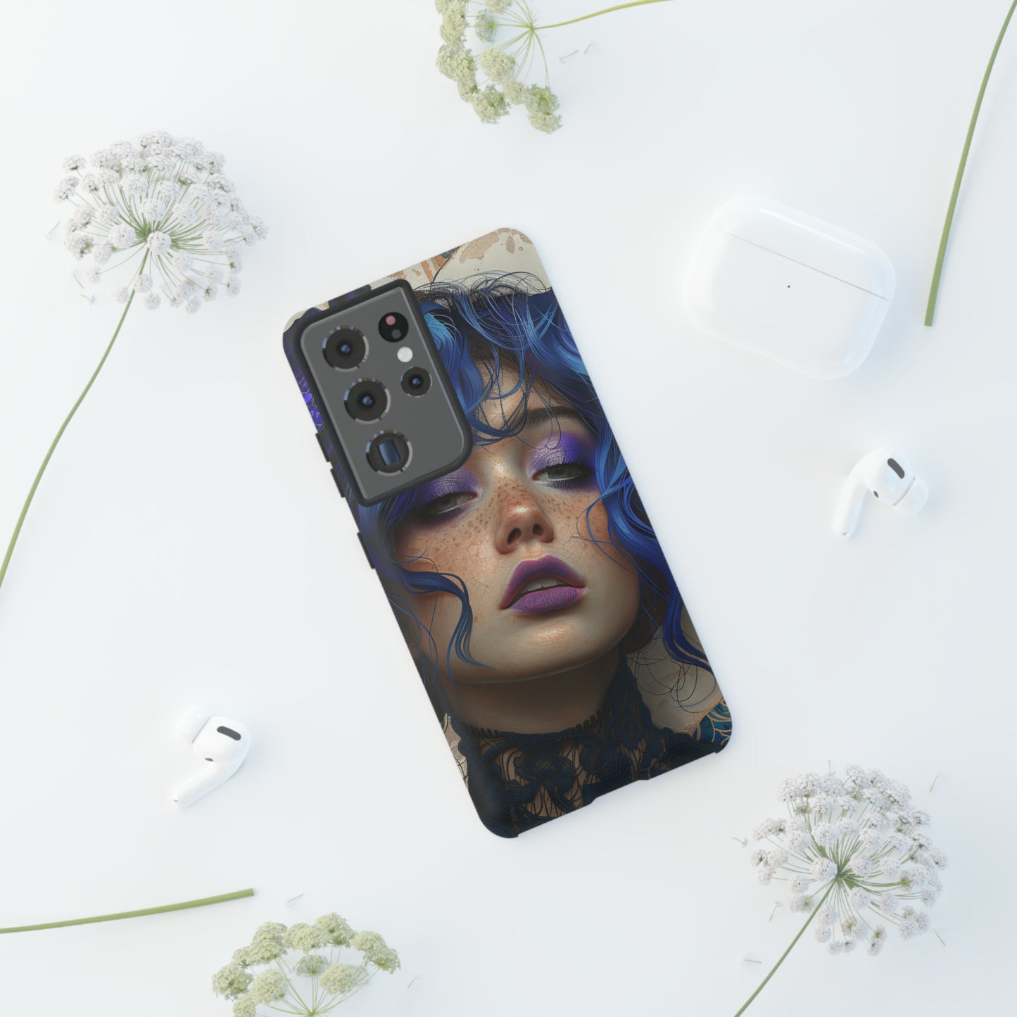 Tough Mobile Phone Cases: lady with blue and purple hair