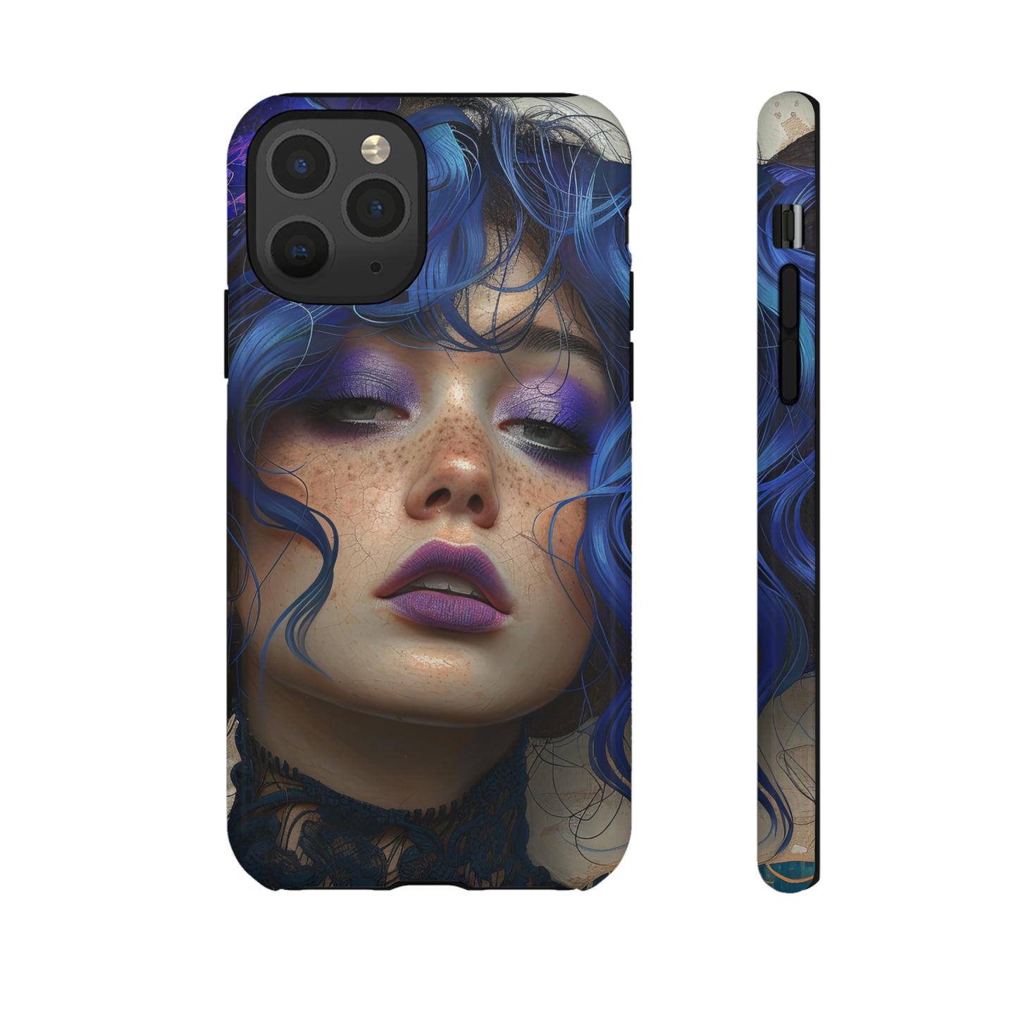 Tough Mobile Phone Cases: lady with blue and purple hair