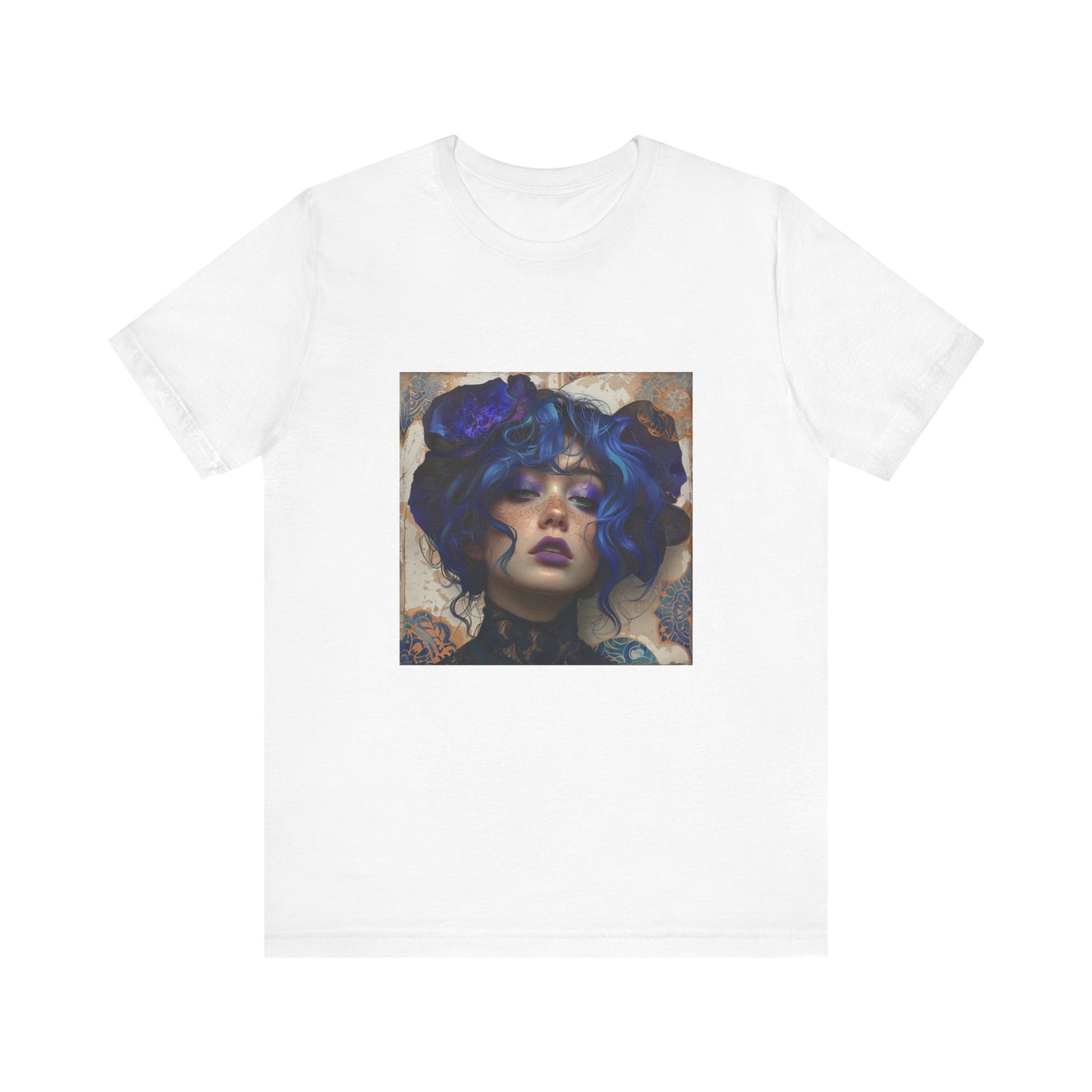 Unisex Jersey Short Sleeve Tee: lady with blue and purple hair