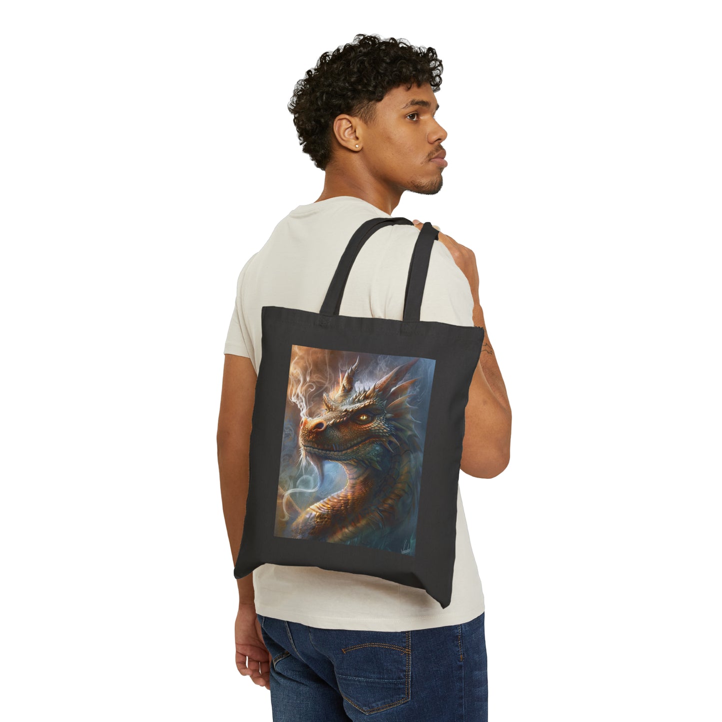 Cotton Canvas Tote Bag: Smoking Dragon