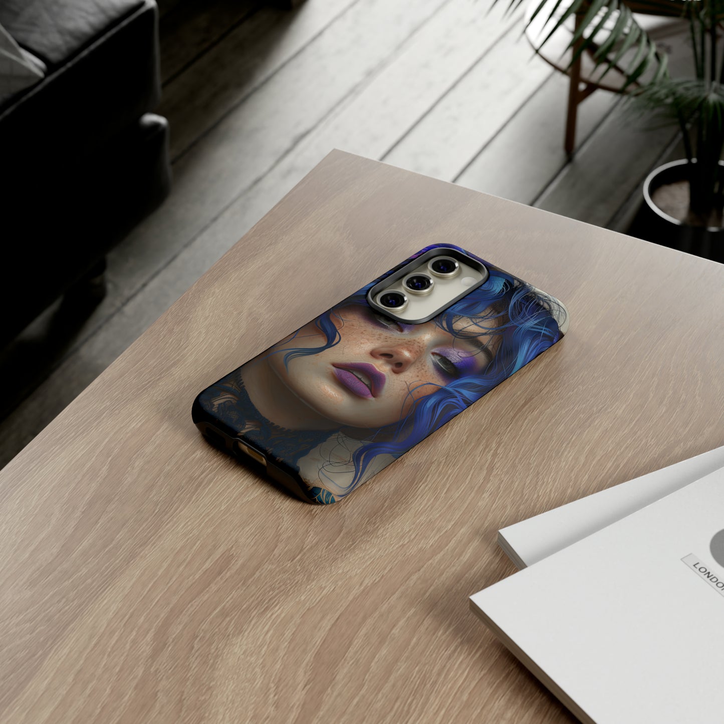 Tough Mobile Phone Cases: lady with blue and purple hair