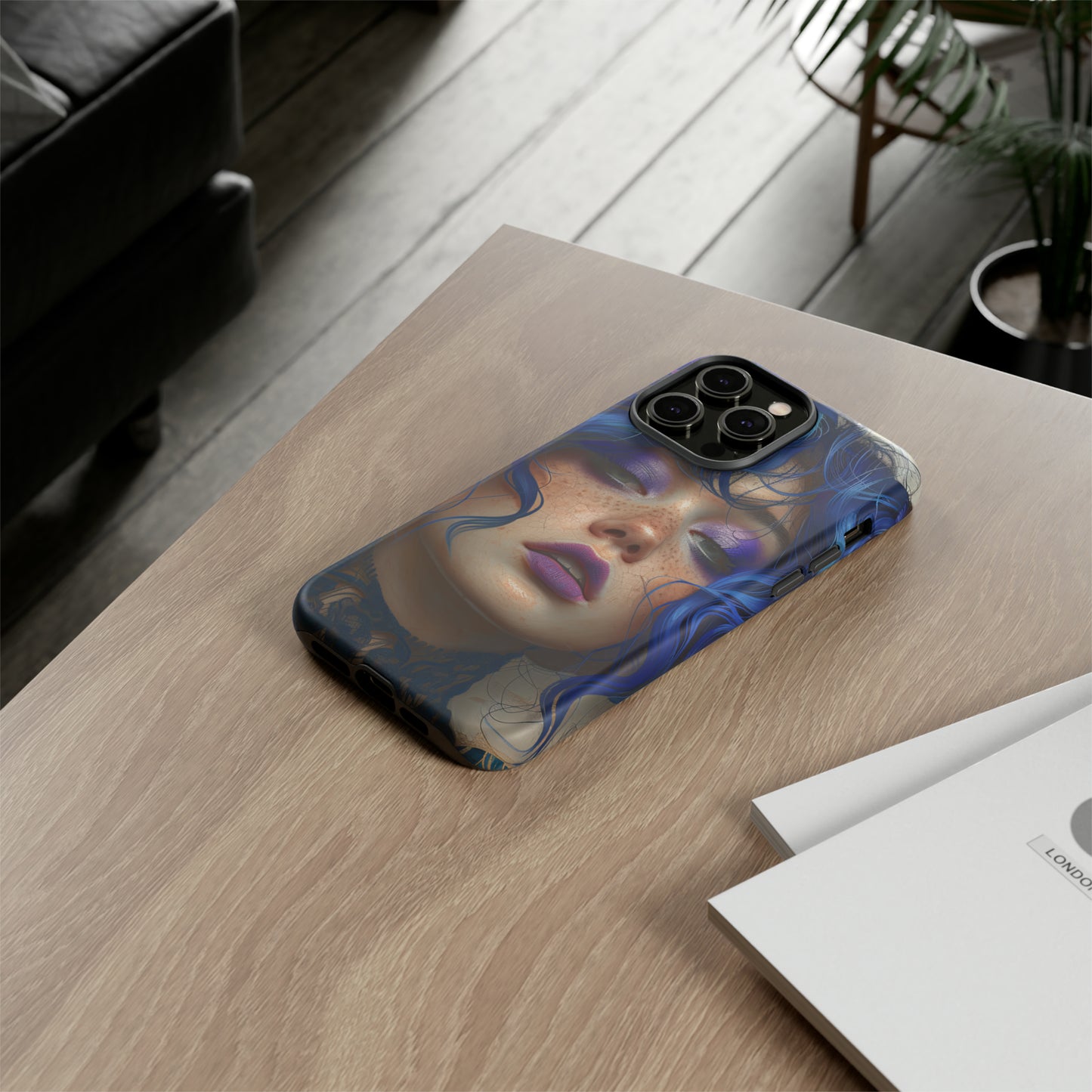 Tough Mobile Phone Cases: lady with blue and purple hair