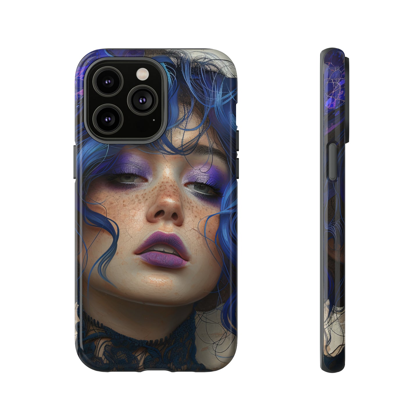 Tough Mobile Phone Cases: lady with blue and purple hair