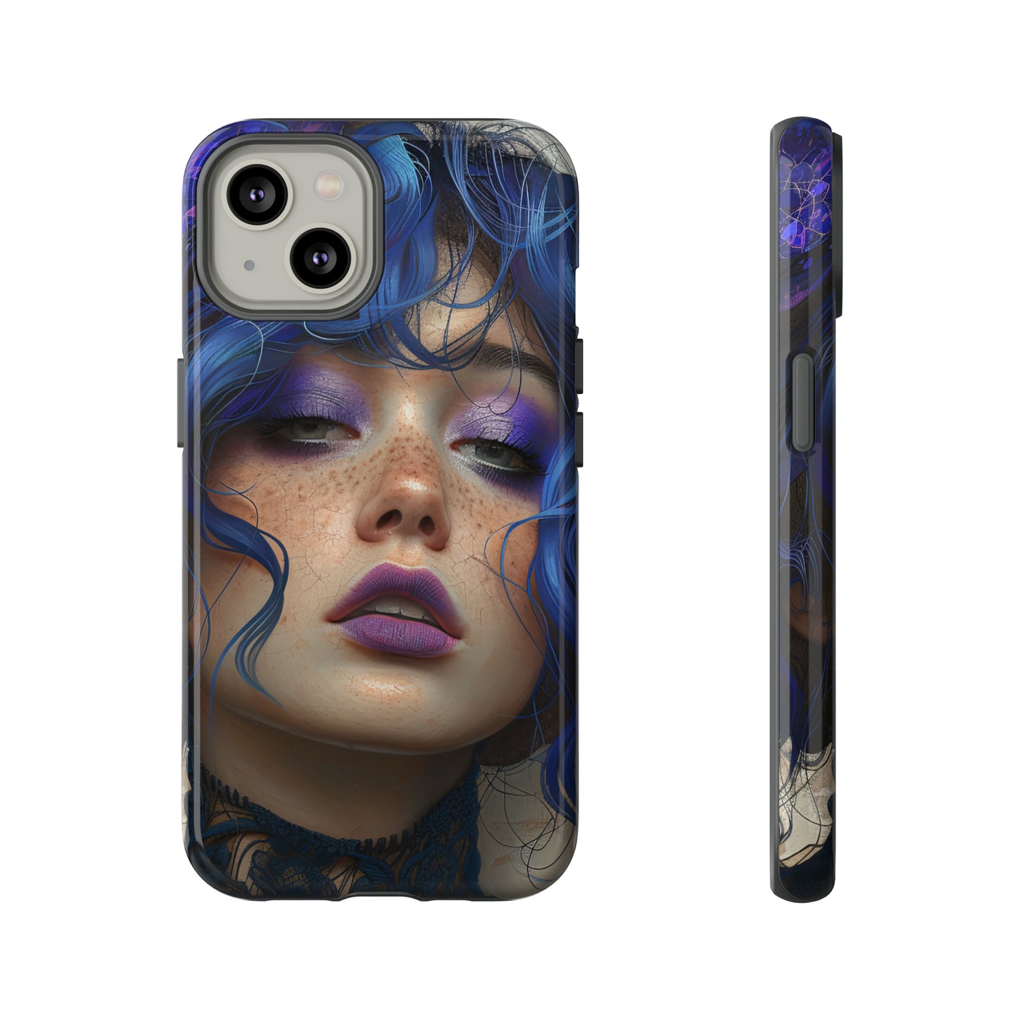 Tough Mobile Phone Cases: lady with blue and purple hair