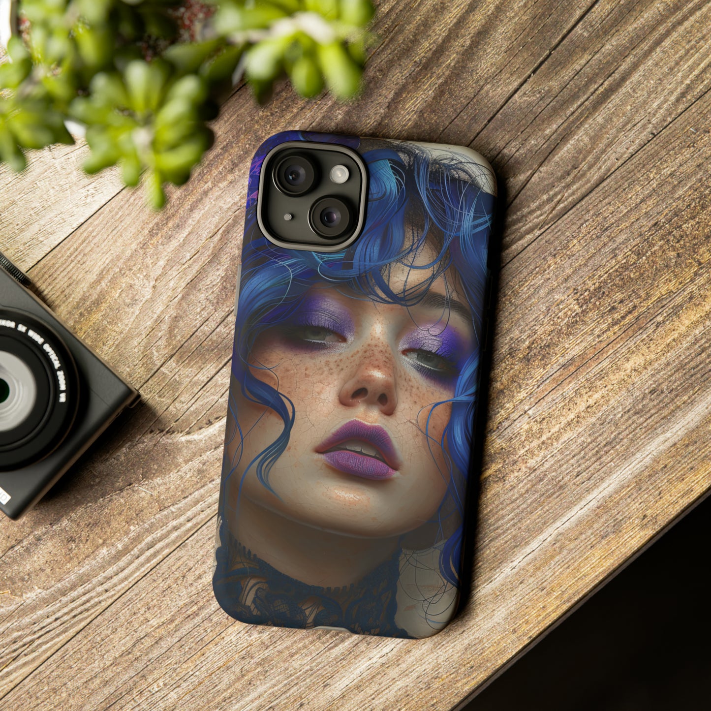 Tough Mobile Phone Cases: lady with blue and purple hair