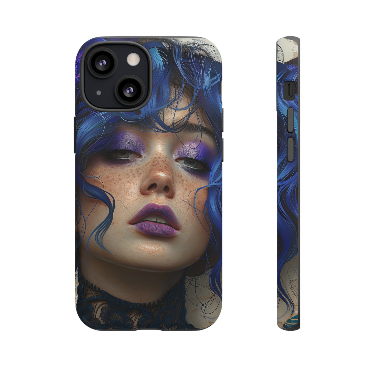 Tough Mobile Phone Cases: lady with blue and purple hair