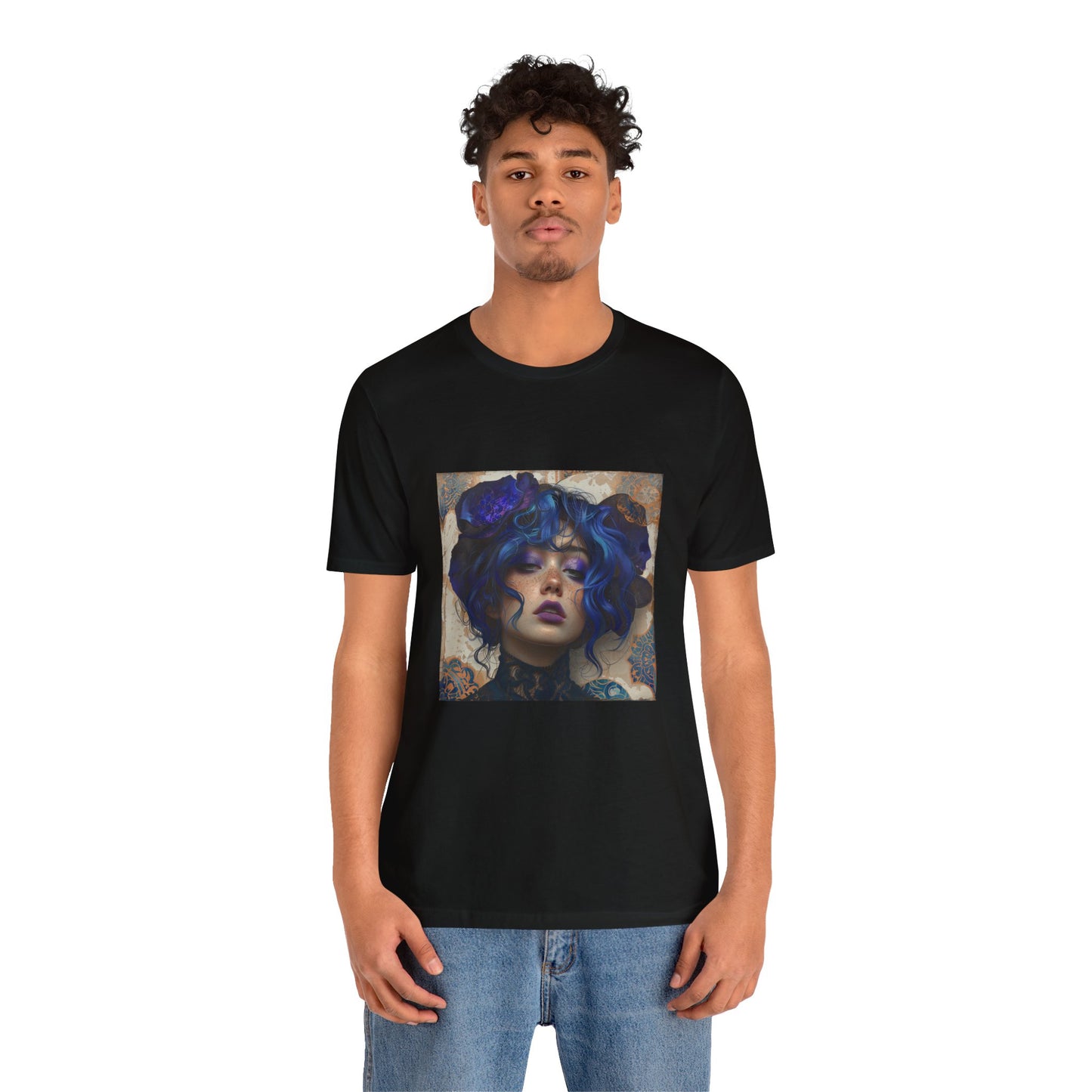 Unisex Jersey Short Sleeve Tee: lady with blue and purple hair