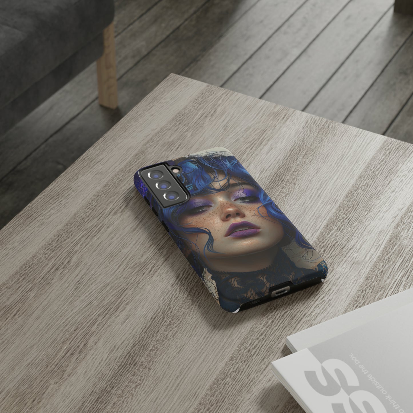 Tough Mobile Phone Cases: lady with blue and purple hair