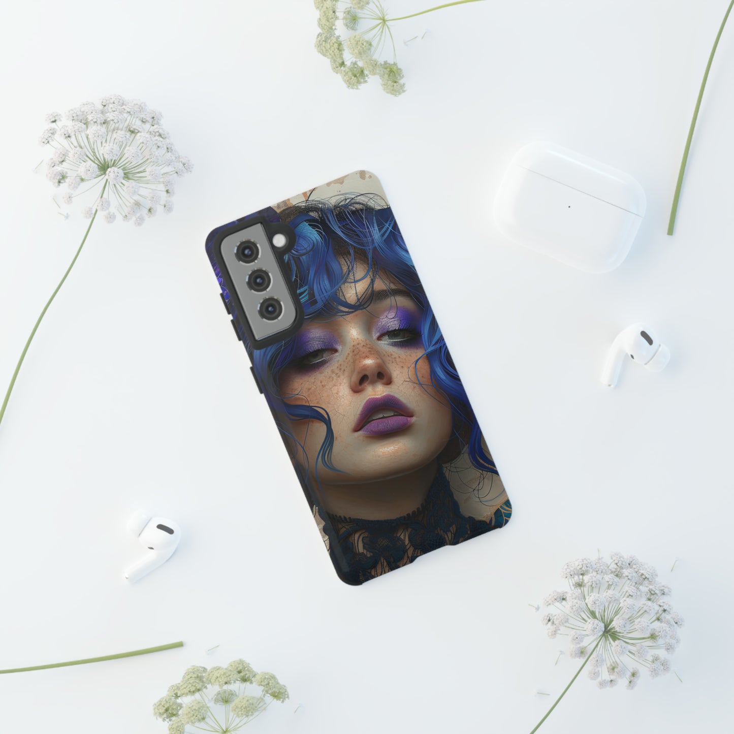 Tough Mobile Phone Cases: lady with blue and purple hair