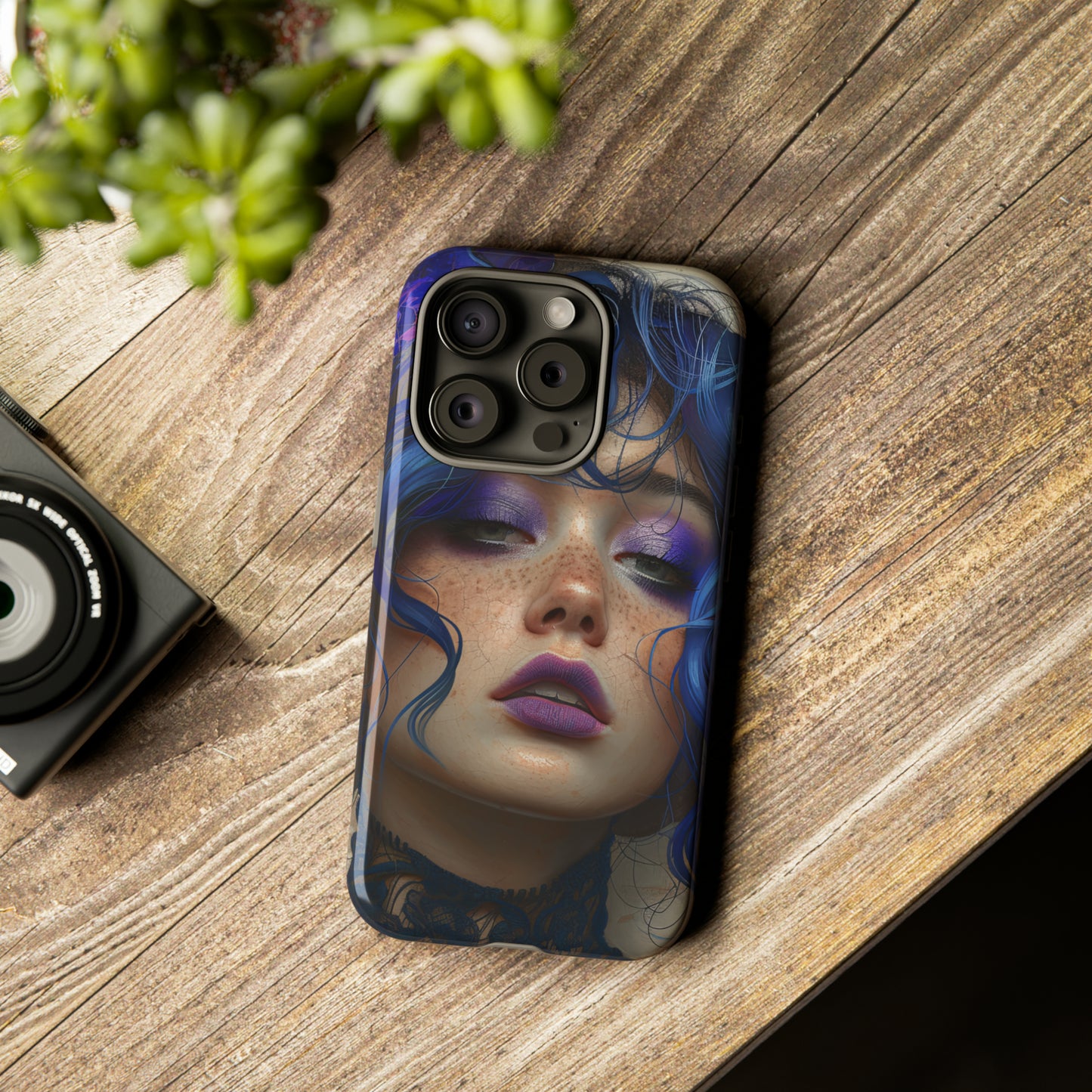 Tough Mobile Phone Cases: lady with blue and purple hair