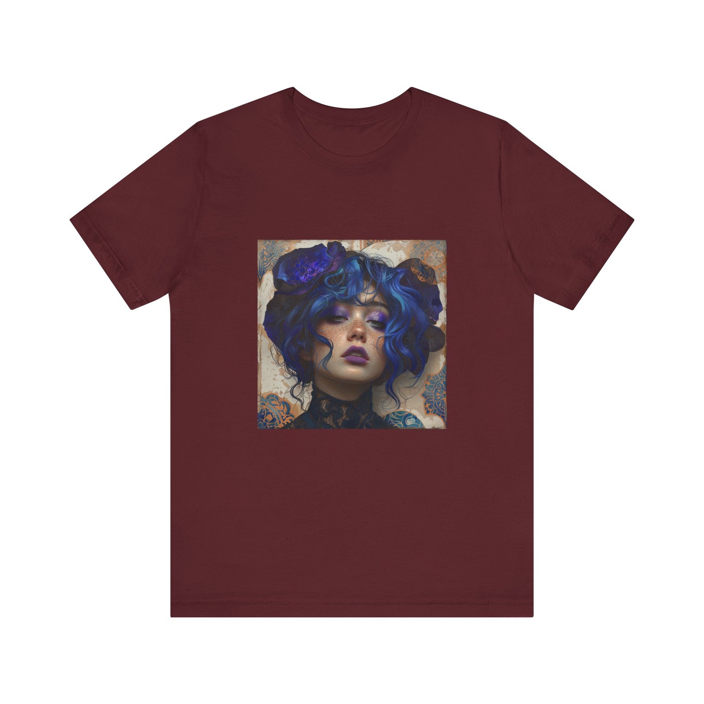 Unisex Jersey Short Sleeve Tee: lady with blue and purple hair