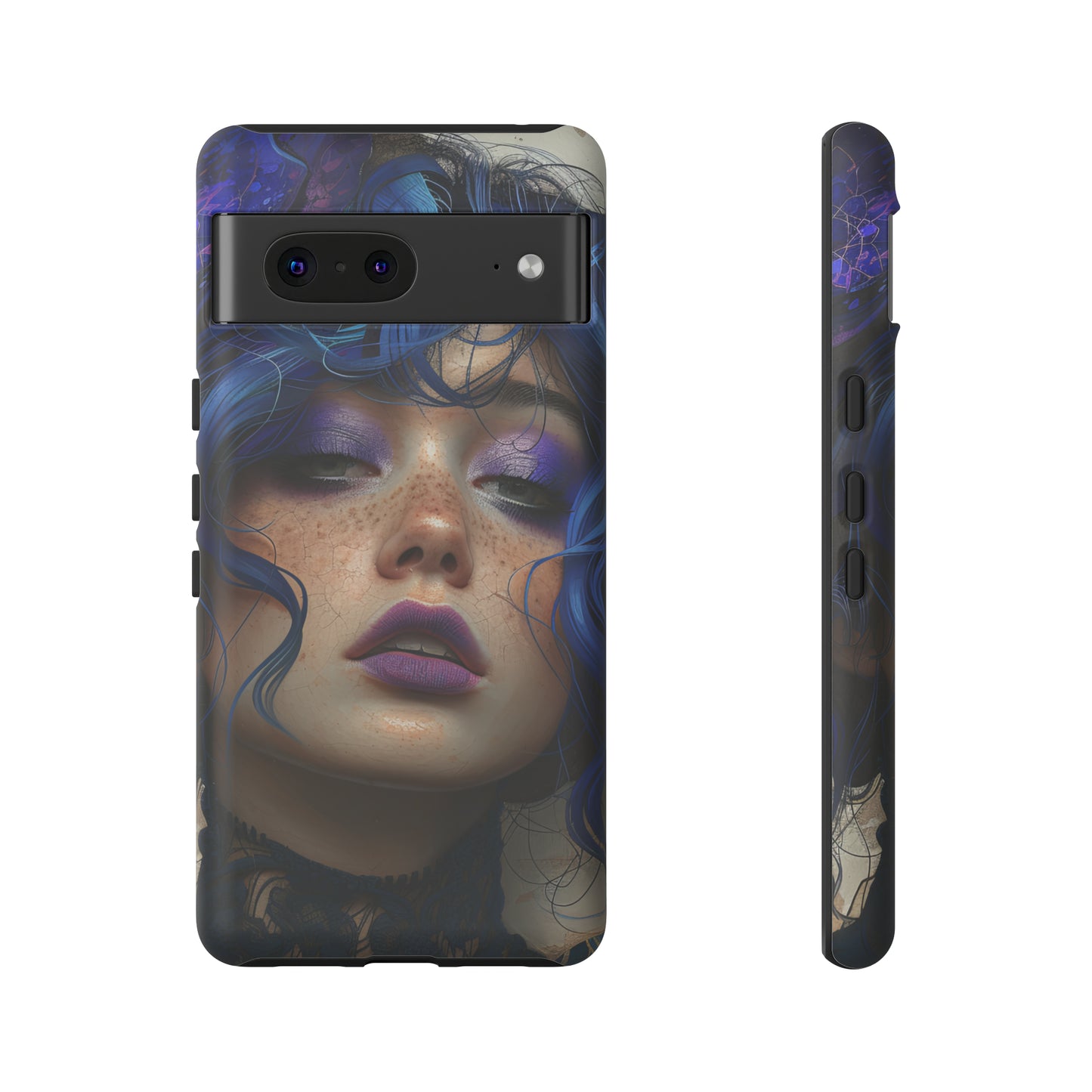 Tough Mobile Phone Cases: lady with blue and purple hair