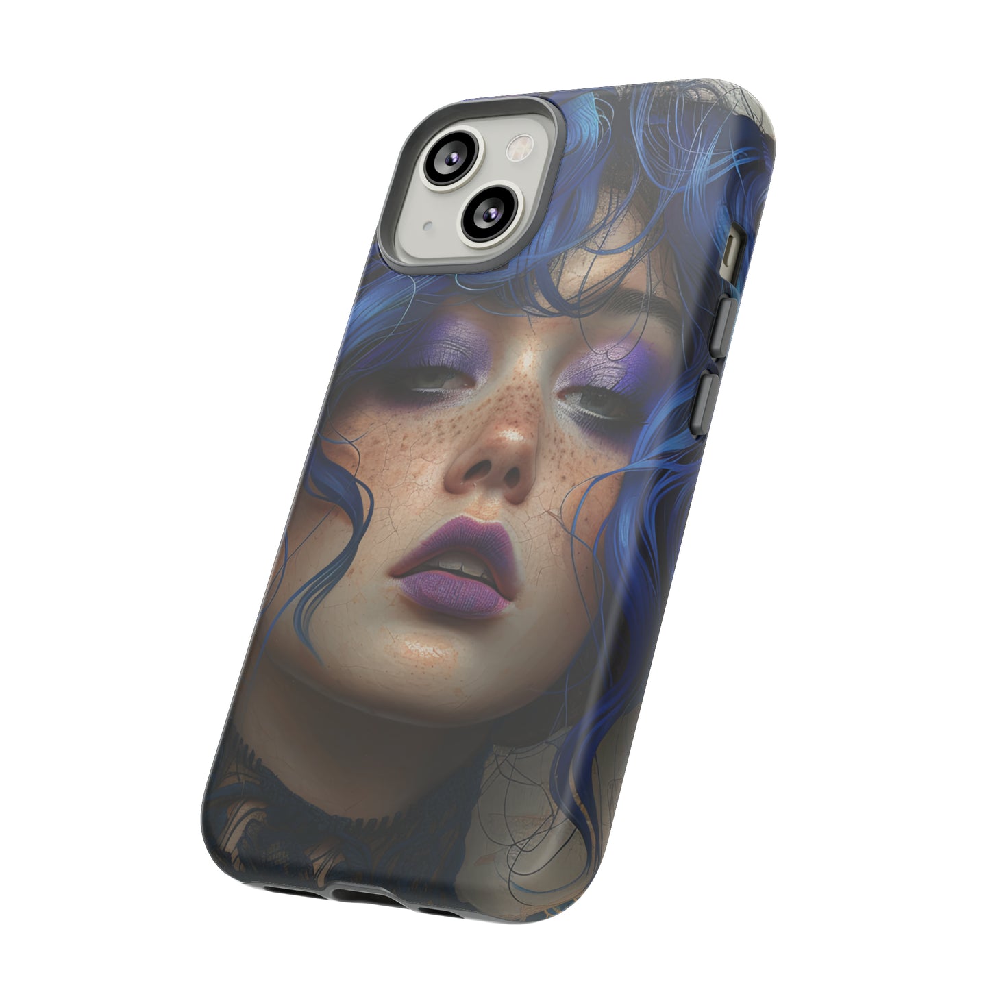 Tough Mobile Phone Cases: lady with blue and purple hair