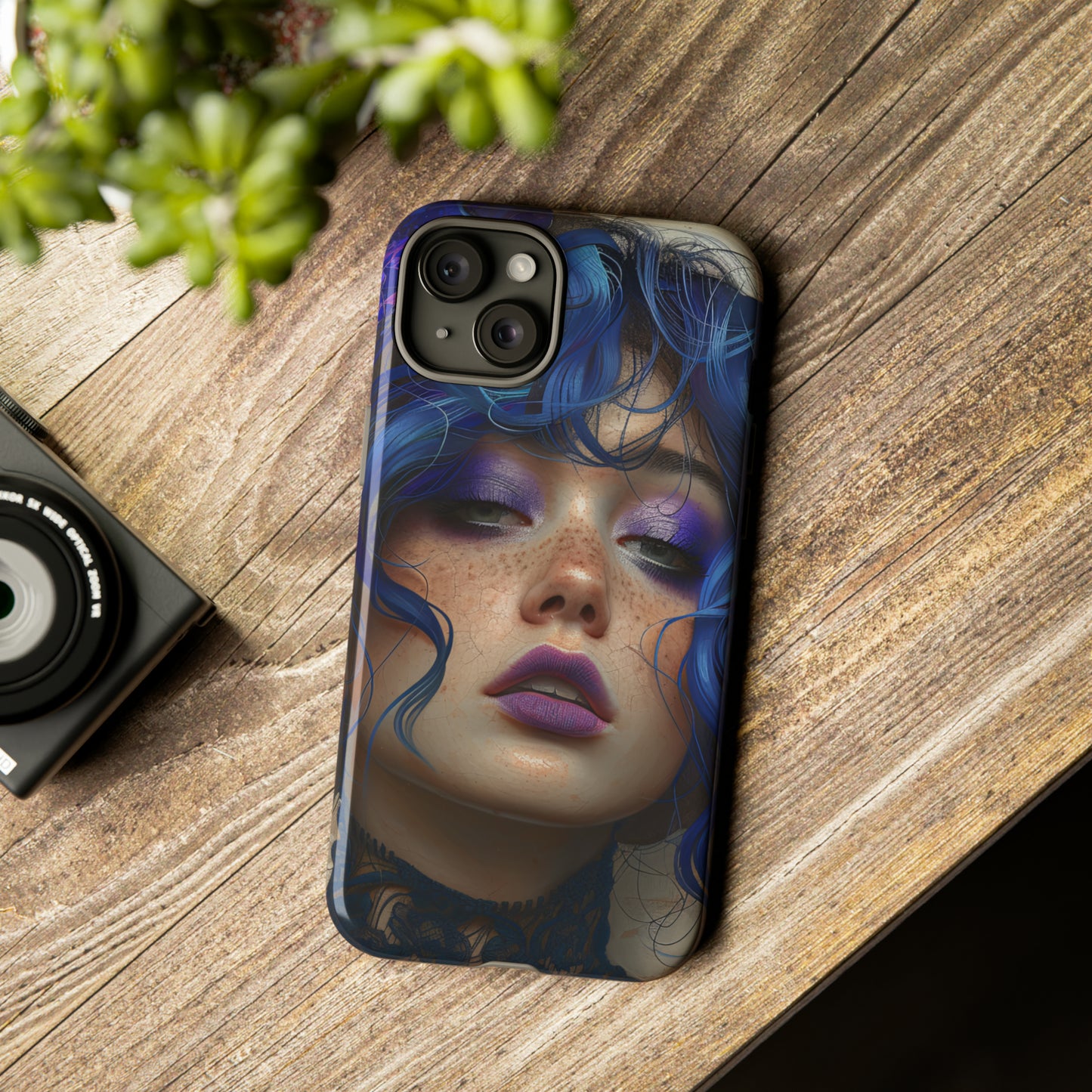 Tough Mobile Phone Cases: lady with blue and purple hair