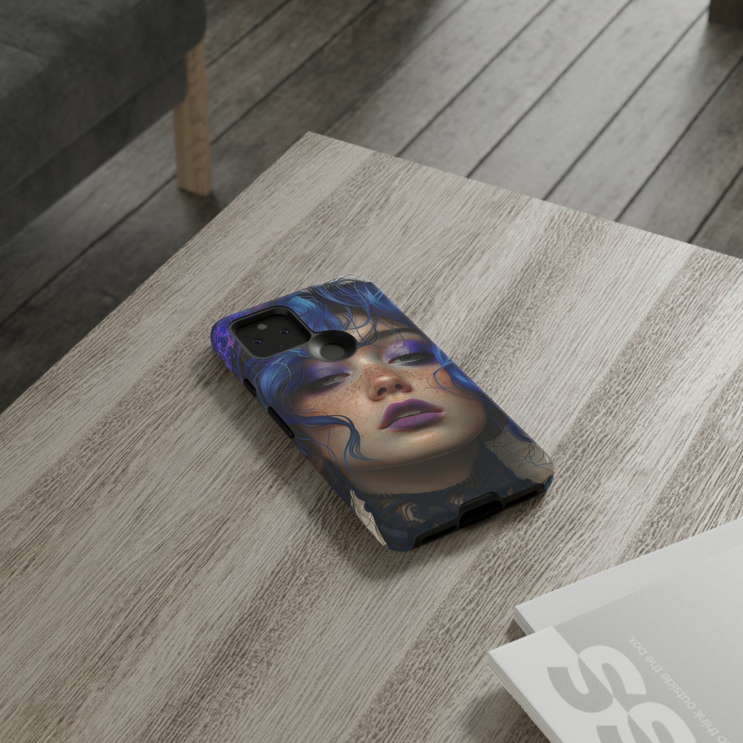 Tough Mobile Phone Cases: lady with blue and purple hair