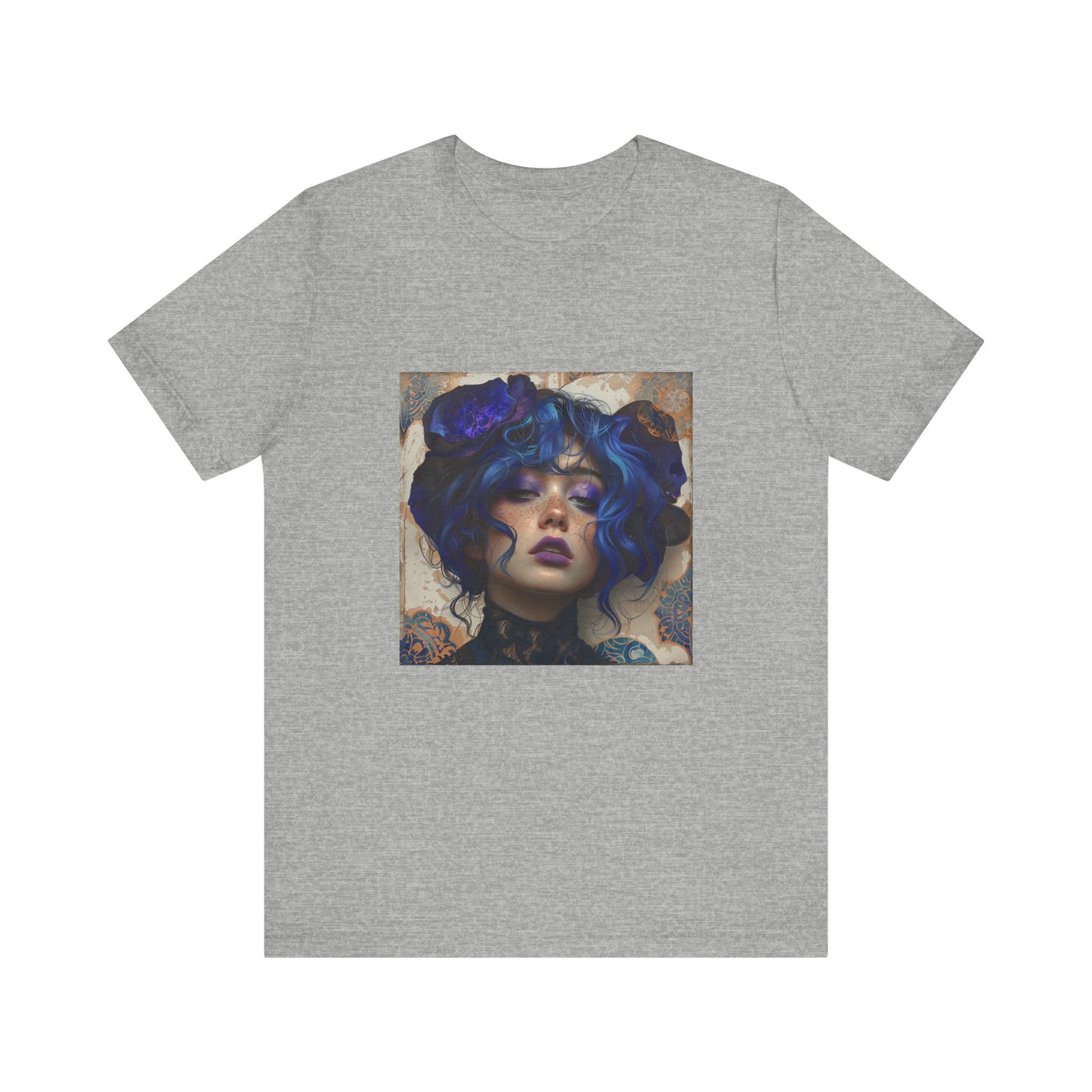 Unisex Jersey Short Sleeve Tee: lady with blue and purple hair