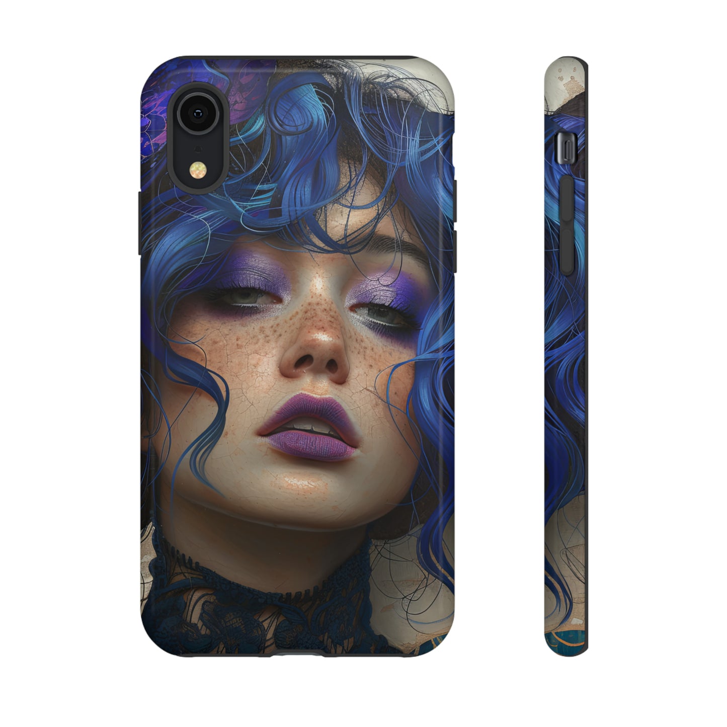 Tough Mobile Phone Cases: lady with blue and purple hair