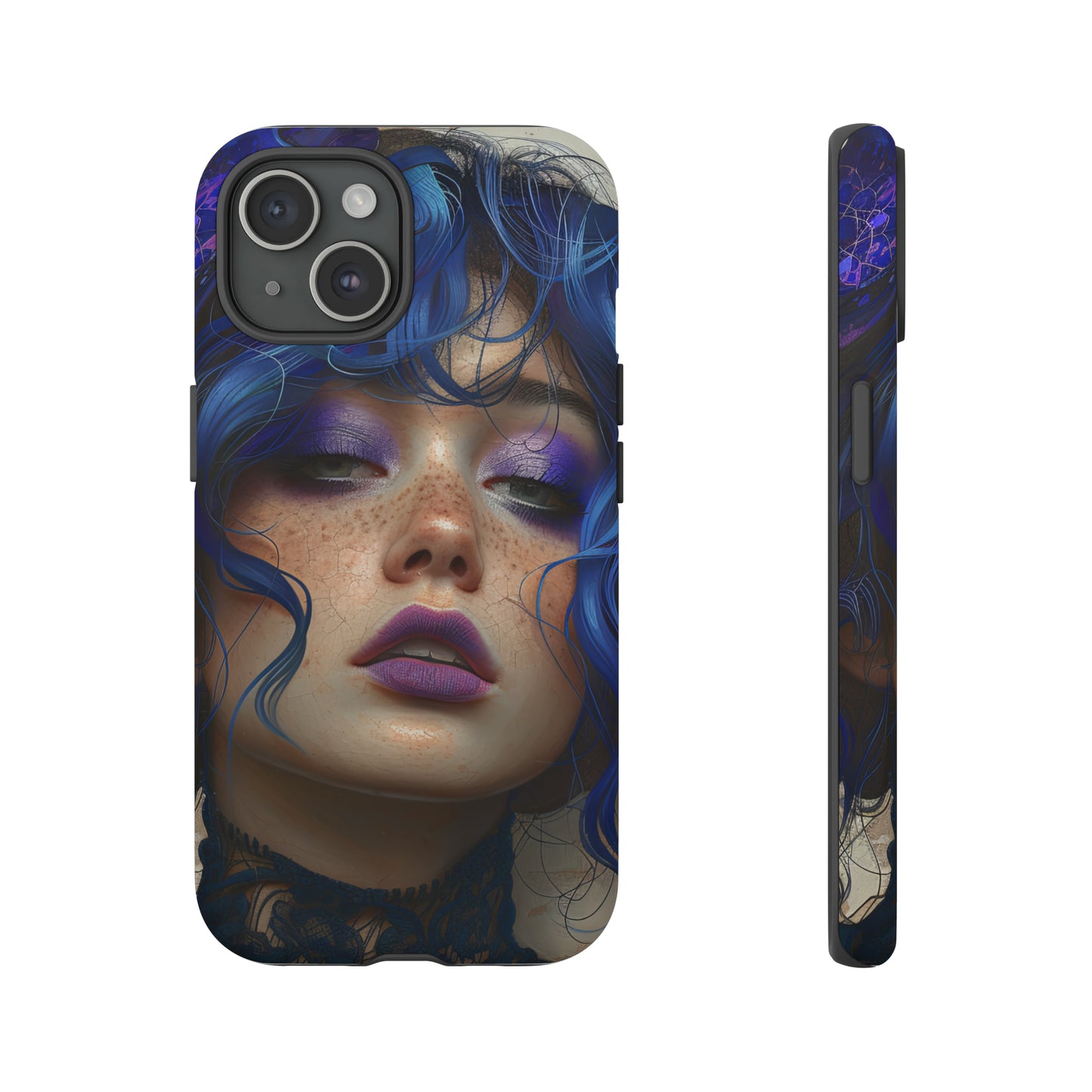 Tough Mobile Phone Cases: lady with blue and purple hair