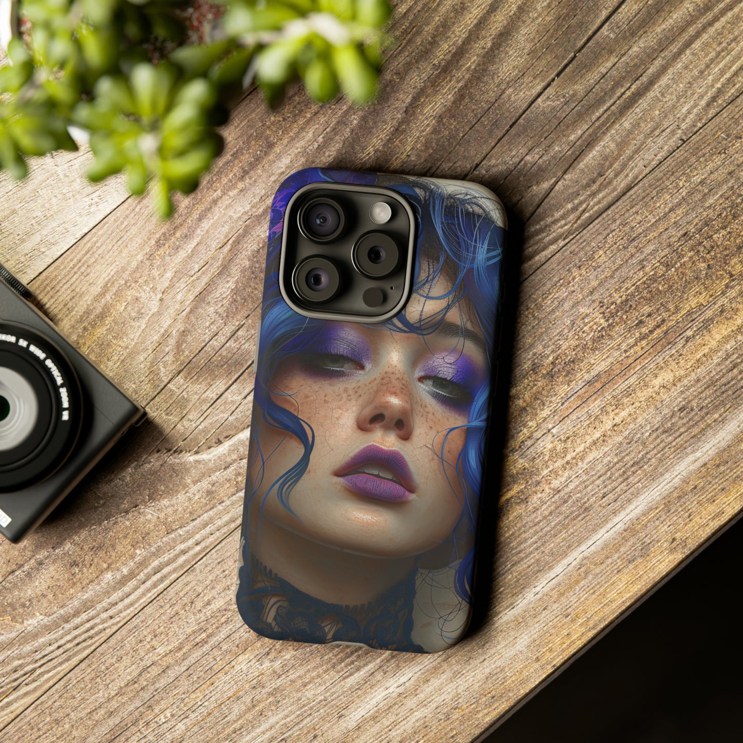 Tough Mobile Phone Cases: lady with blue and purple hair