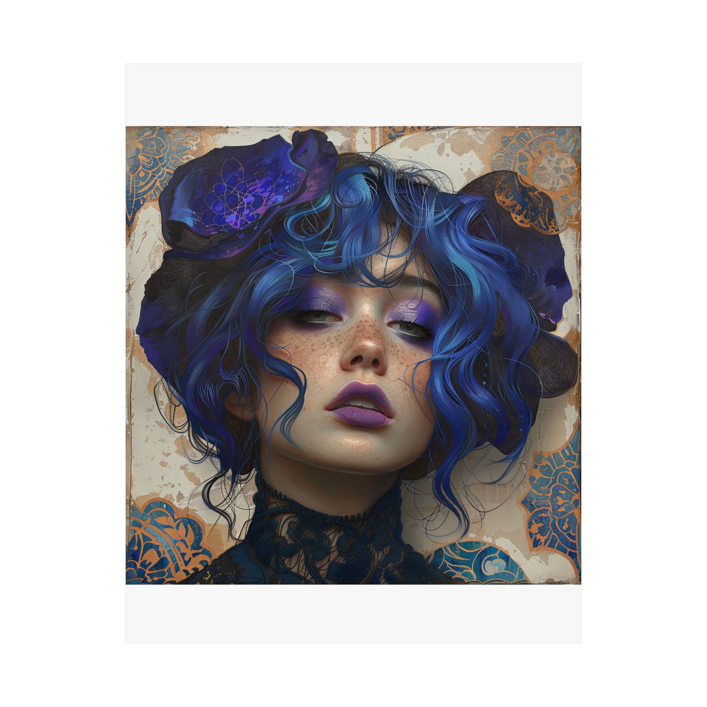 Matte Vertical Poster: lady with blue and purple hair