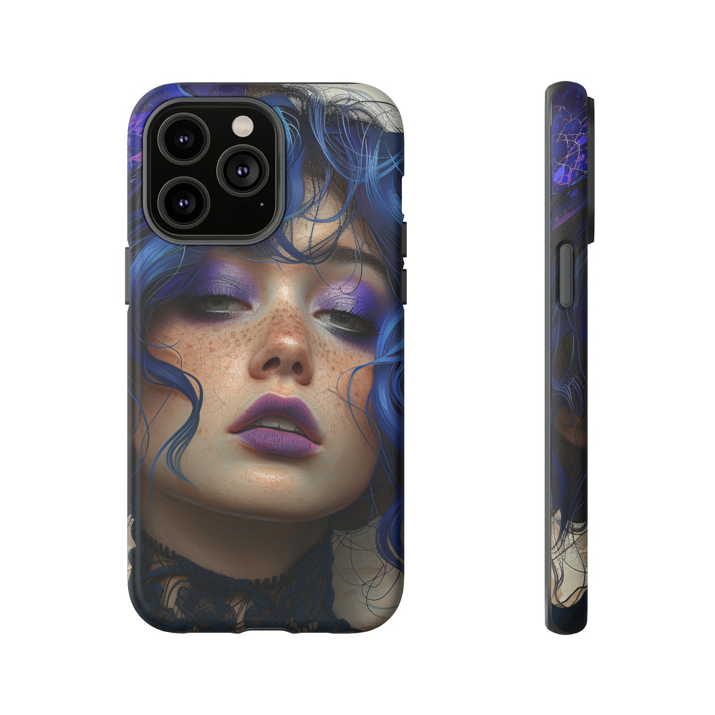 Tough Mobile Phone Cases: lady with blue and purple hair