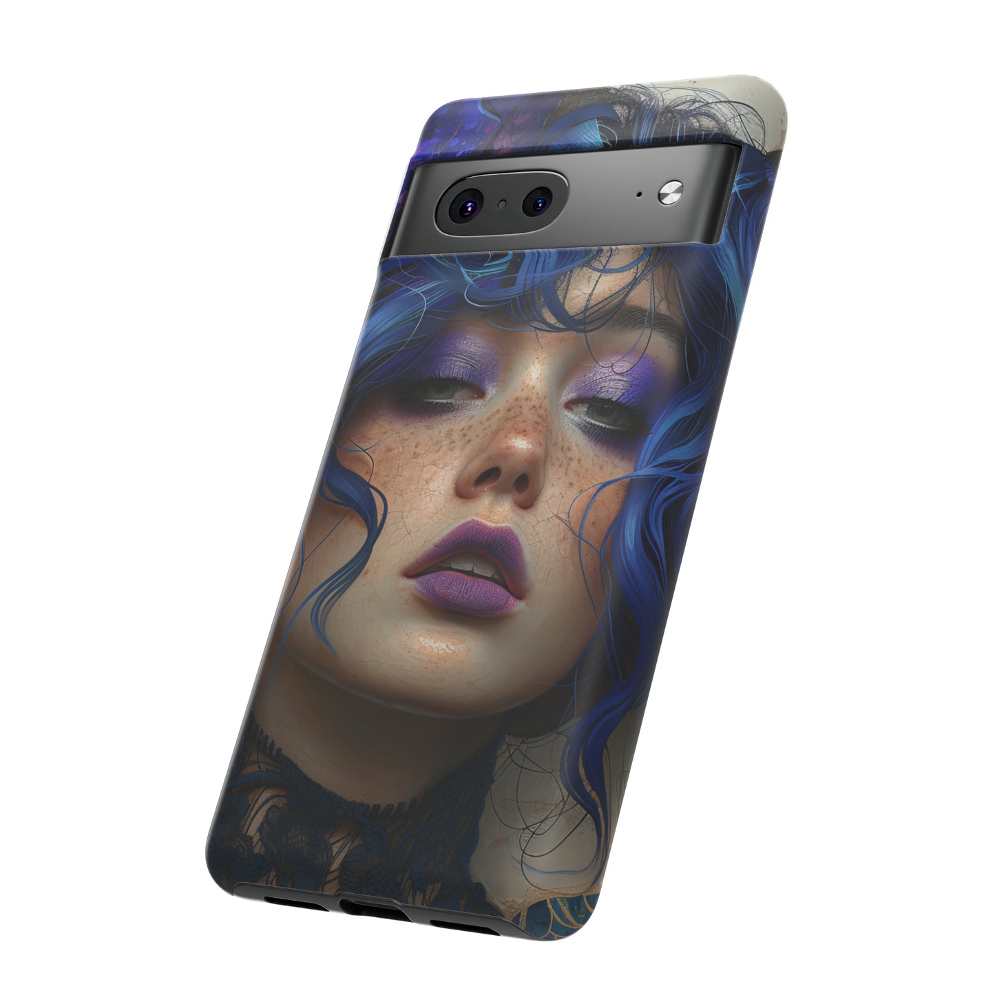 Tough Mobile Phone Cases: lady with blue and purple hair