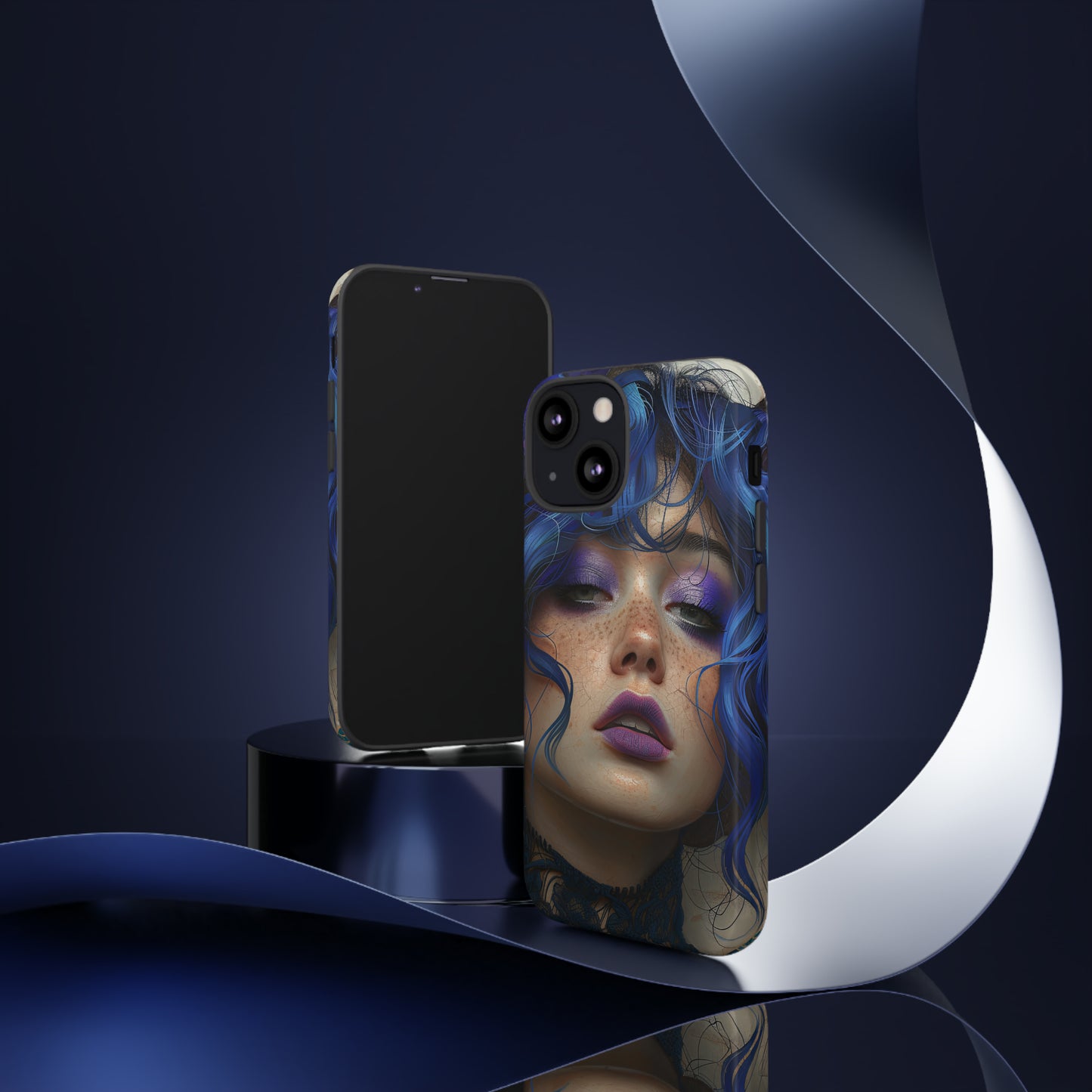 Tough Mobile Phone Cases: lady with blue and purple hair