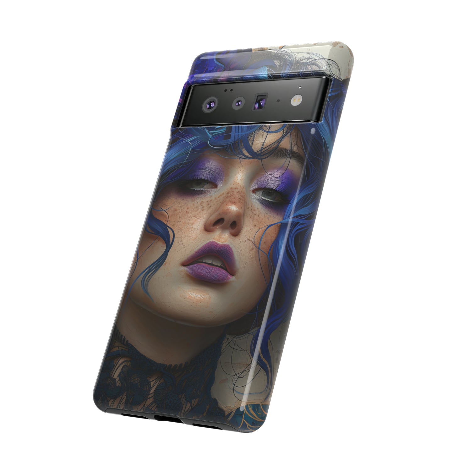 Tough Mobile Phone Cases: lady with blue and purple hair