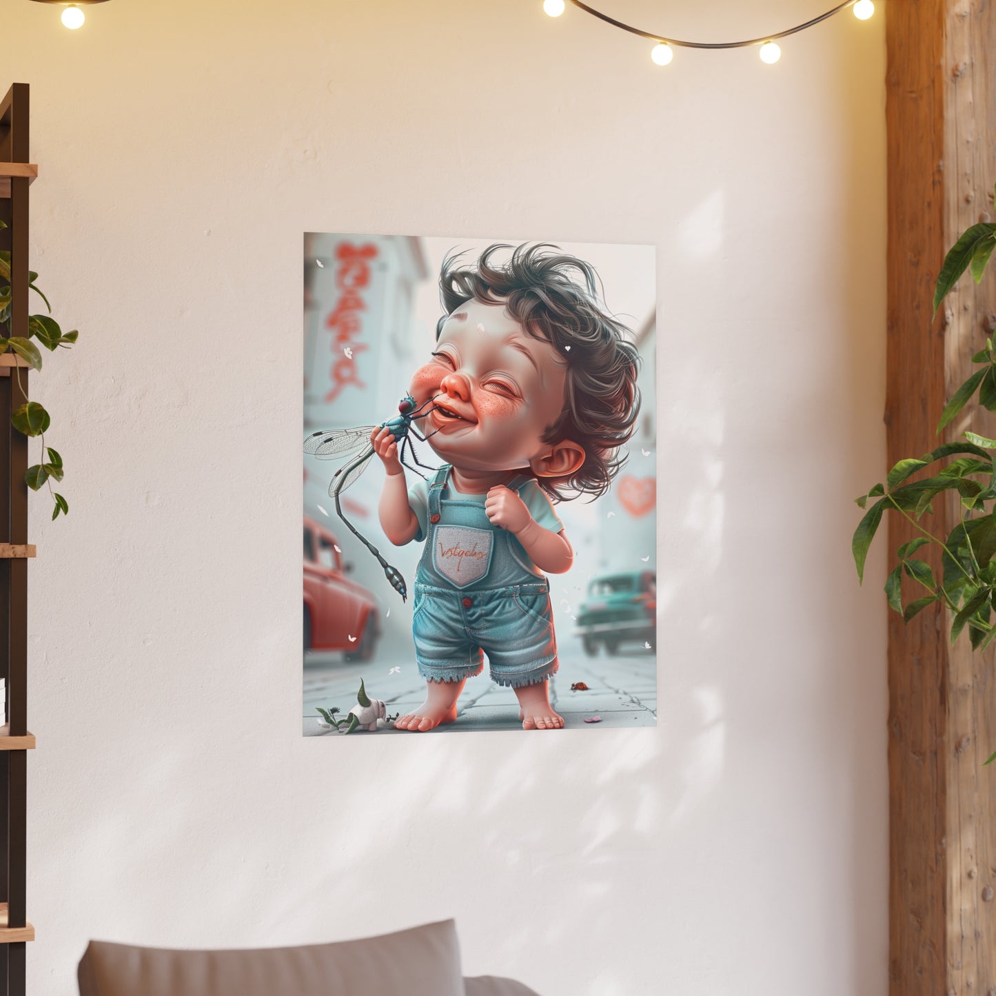 Satin and Archival Matte Posters: Adorable Little Boy with Pet Dragonfly #01