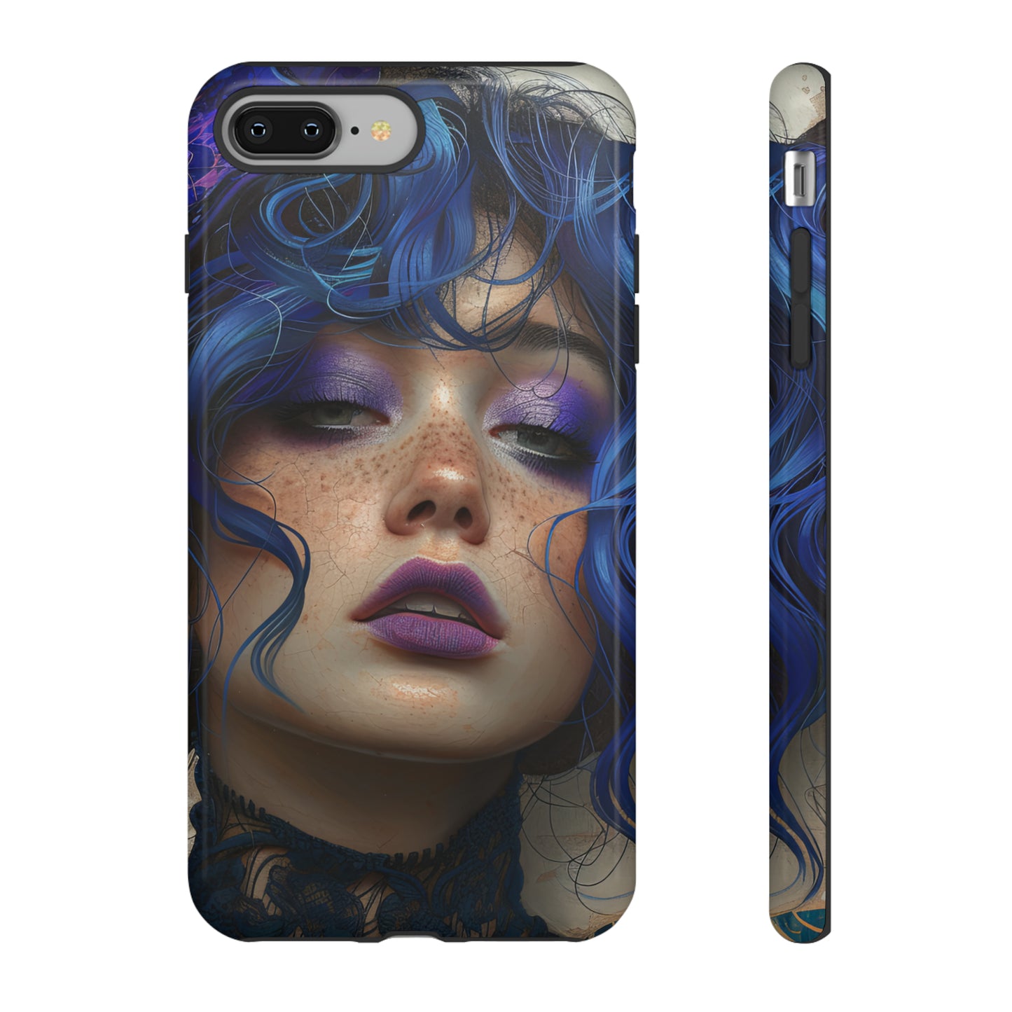 Tough Mobile Phone Cases: lady with blue and purple hair