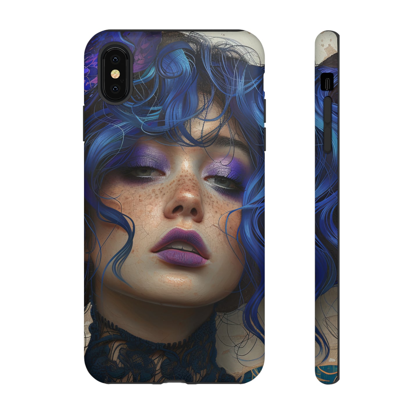 Tough Mobile Phone Cases: lady with blue and purple hair