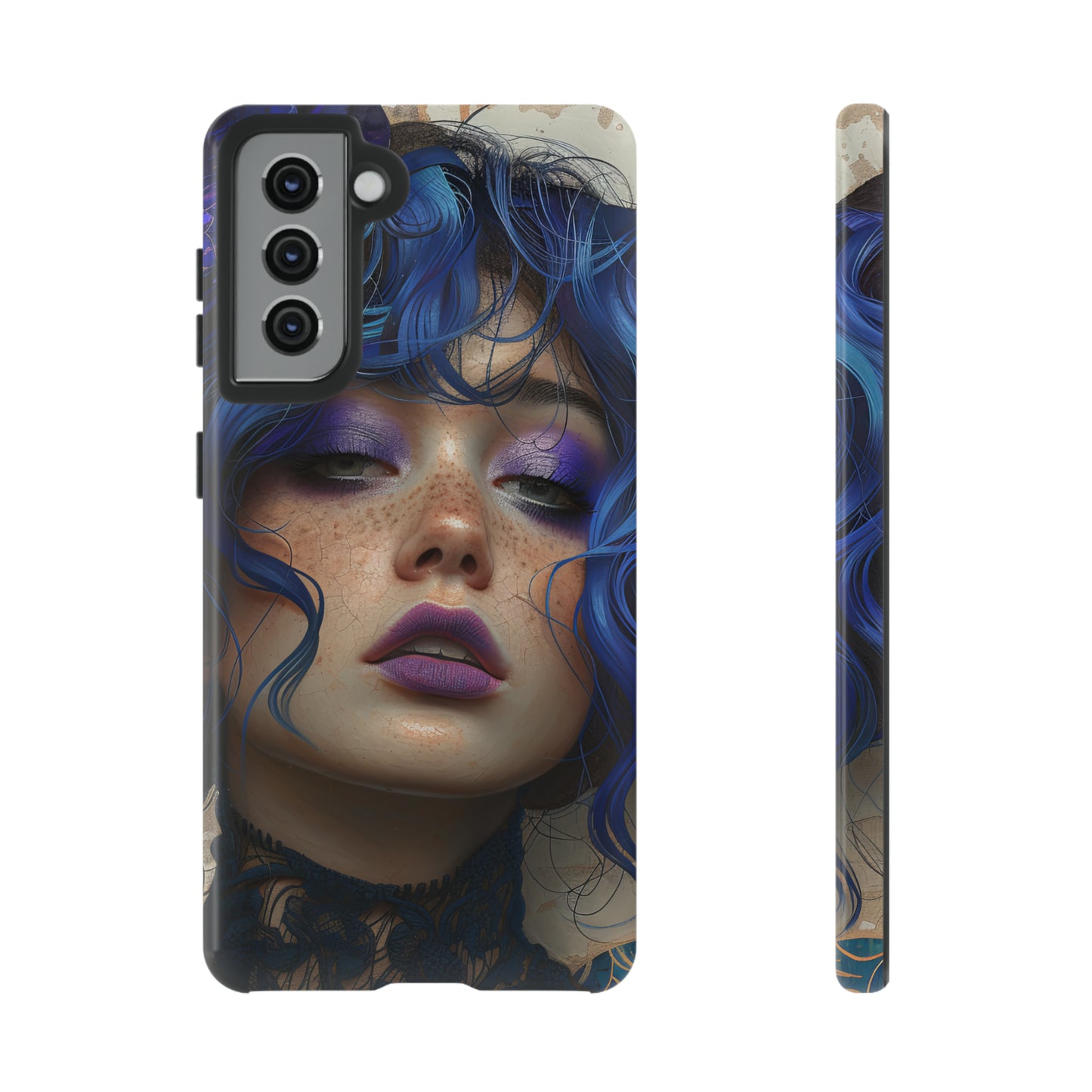 Tough Mobile Phone Cases: lady with blue and purple hair