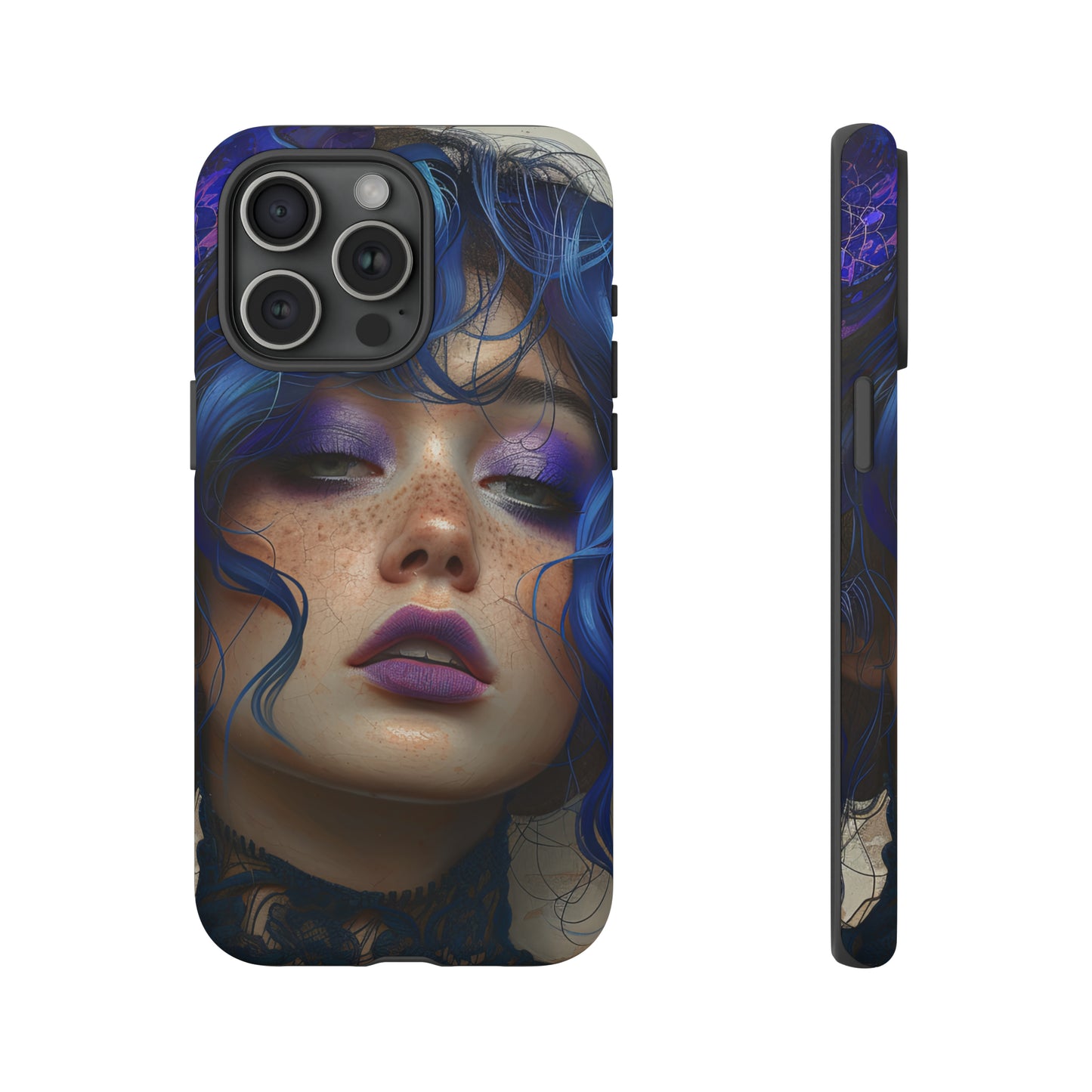 Tough Mobile Phone Cases: lady with blue and purple hair