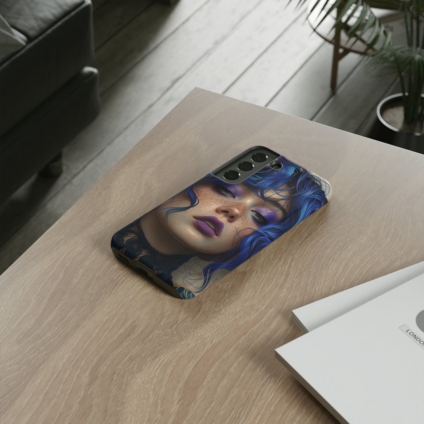 Tough Mobile Phone Cases: lady with blue and purple hair