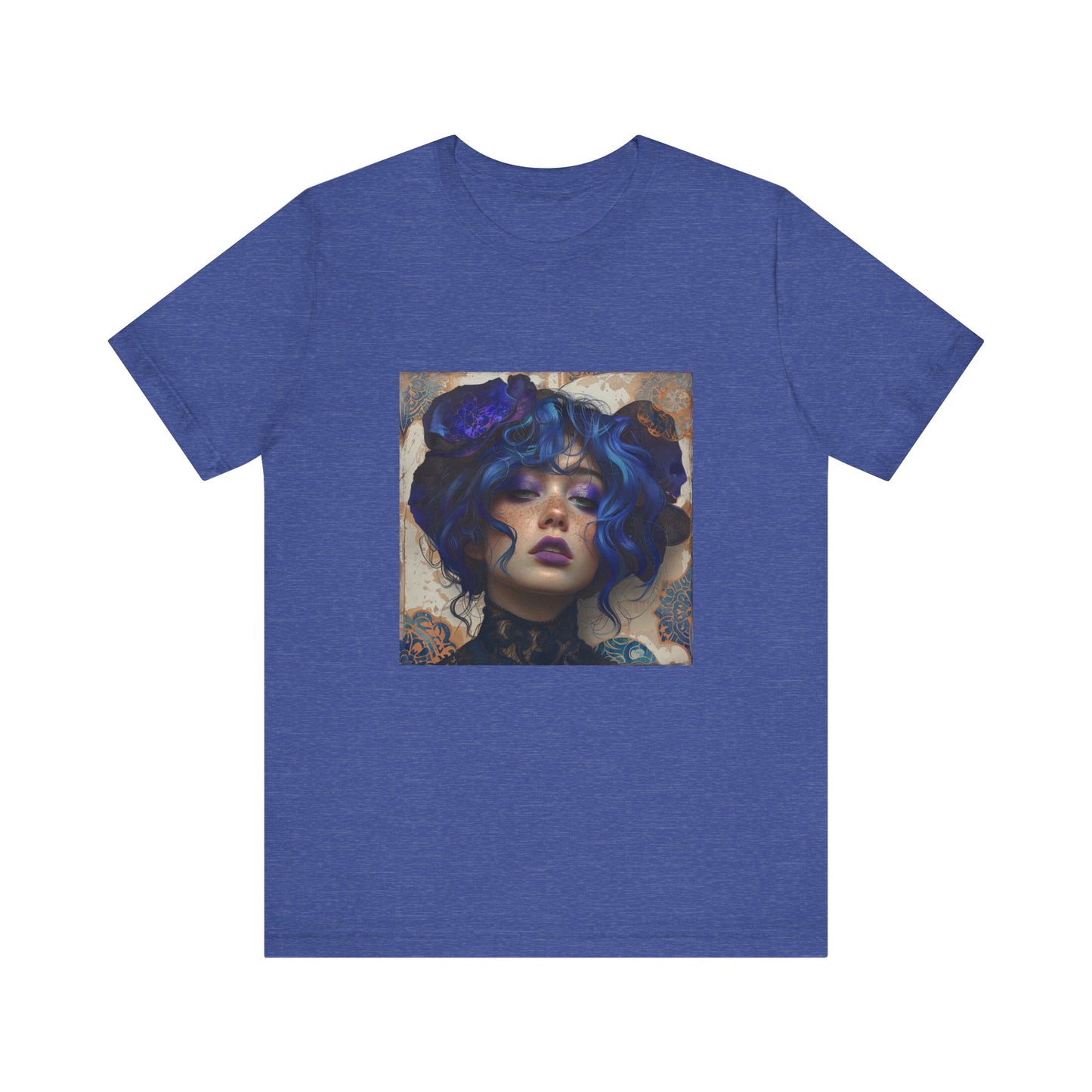 Unisex Jersey Short Sleeve Tee: lady with blue and purple hair