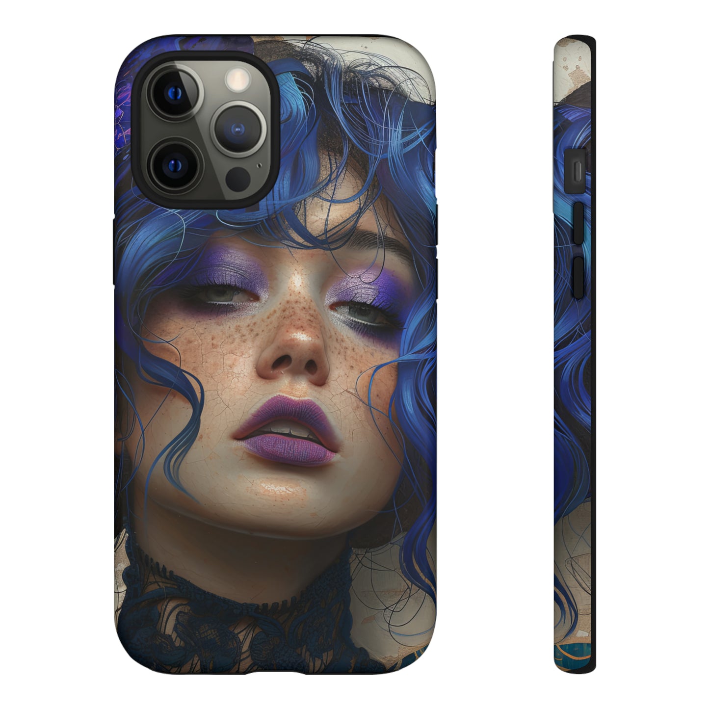 Tough Mobile Phone Cases: lady with blue and purple hair