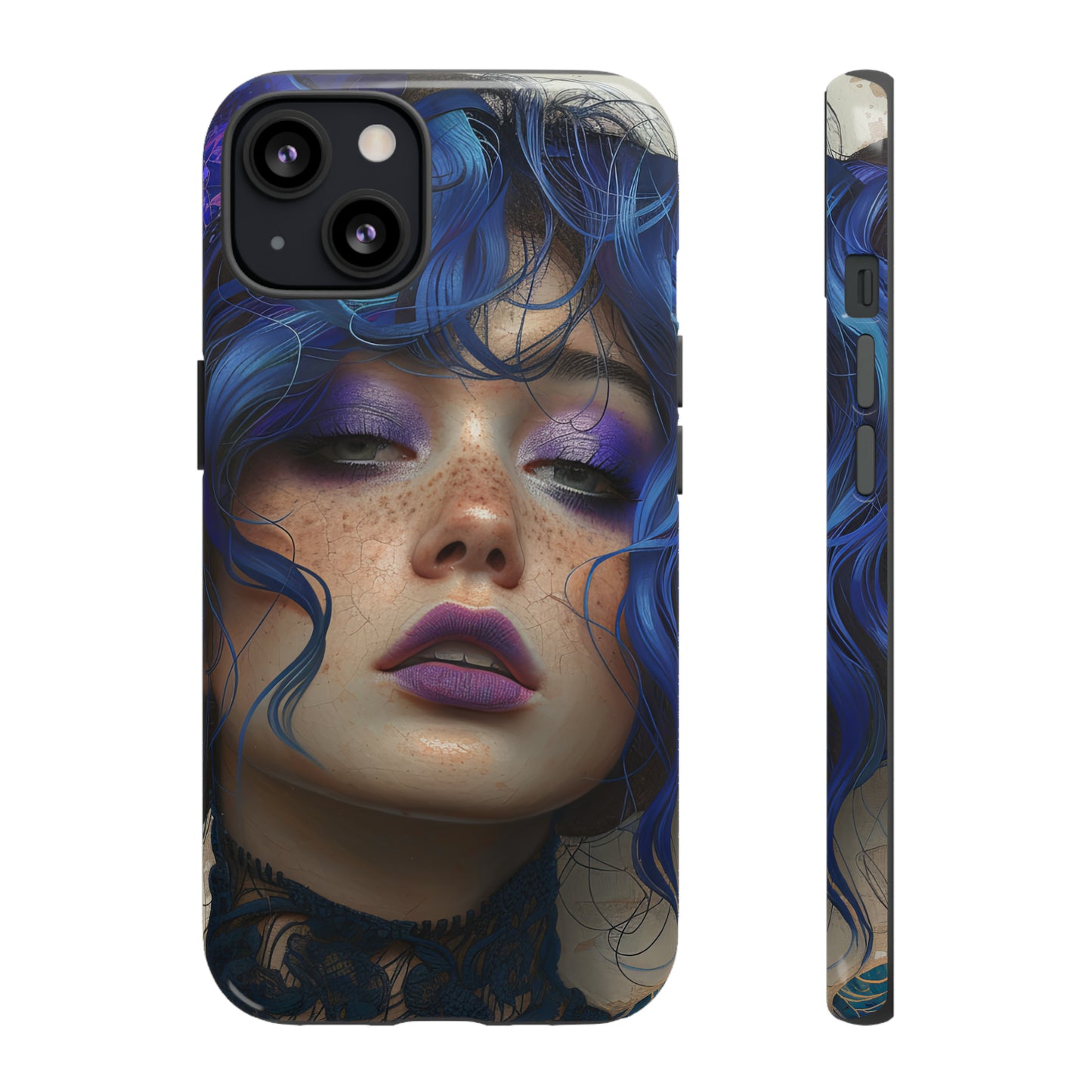 Tough Mobile Phone Cases: lady with blue and purple hair