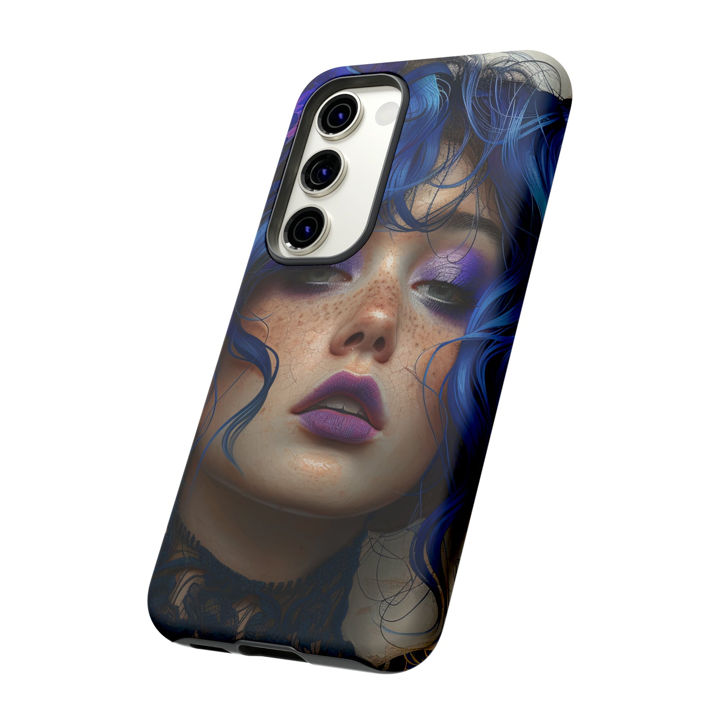 Tough Mobile Phone Cases: lady with blue and purple hair