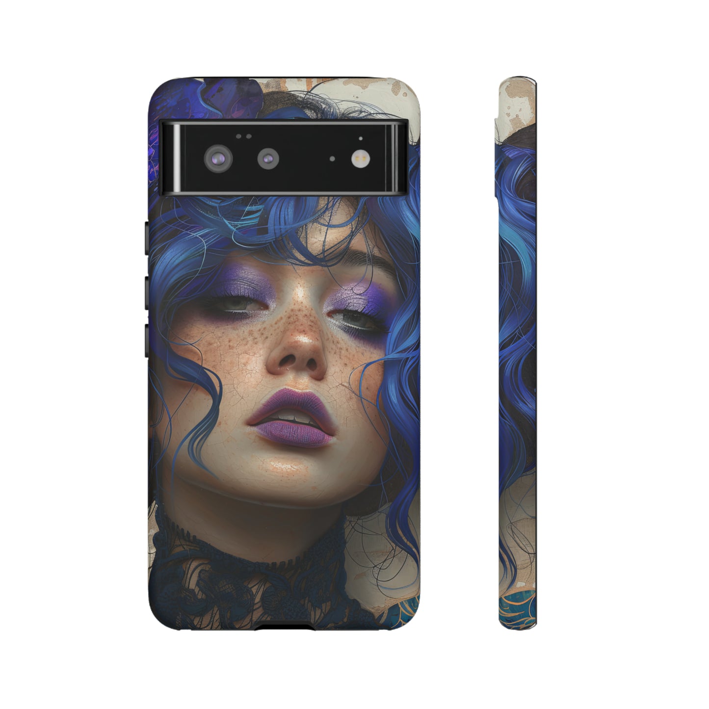 Tough Mobile Phone Cases: lady with blue and purple hair