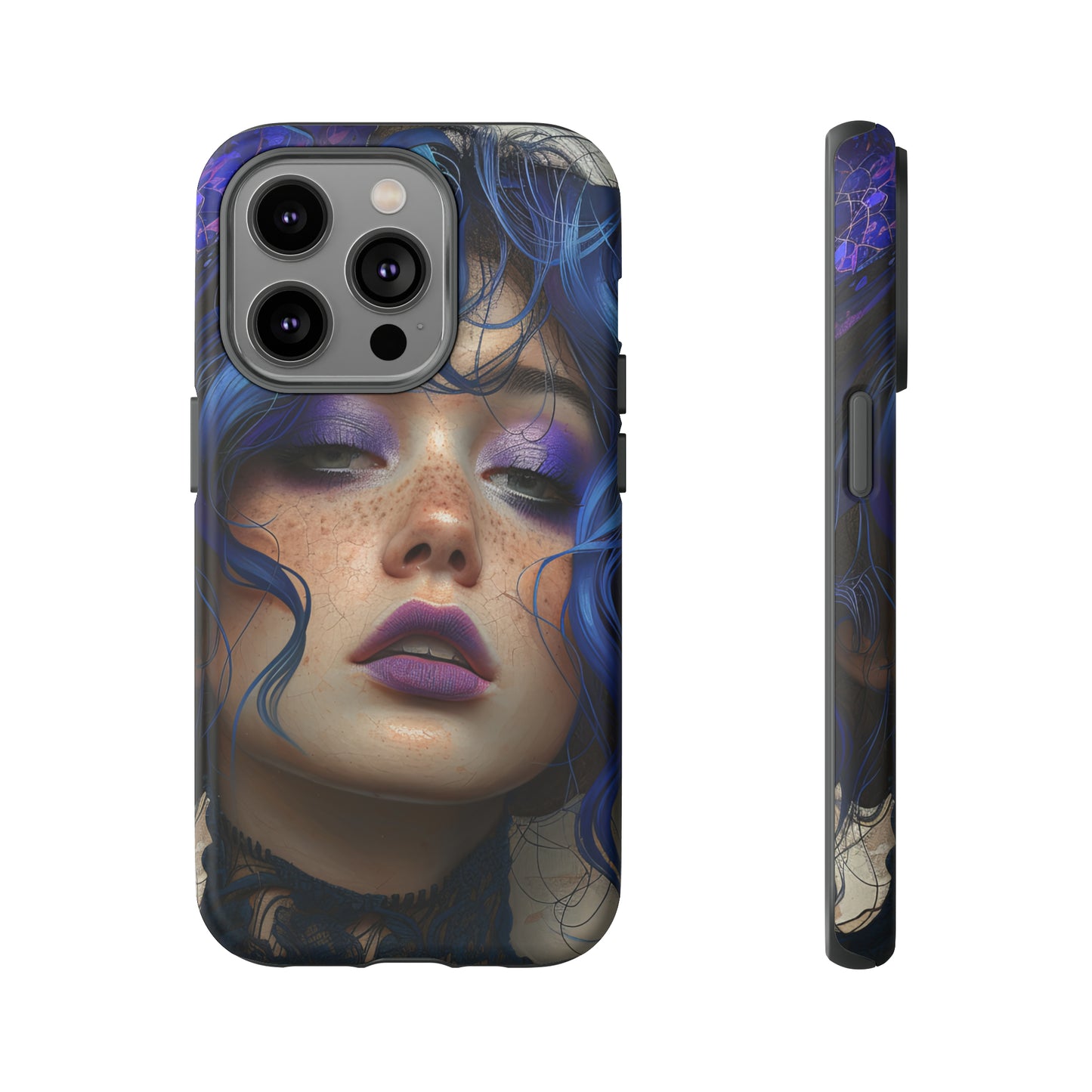 Tough Mobile Phone Cases: lady with blue and purple hair